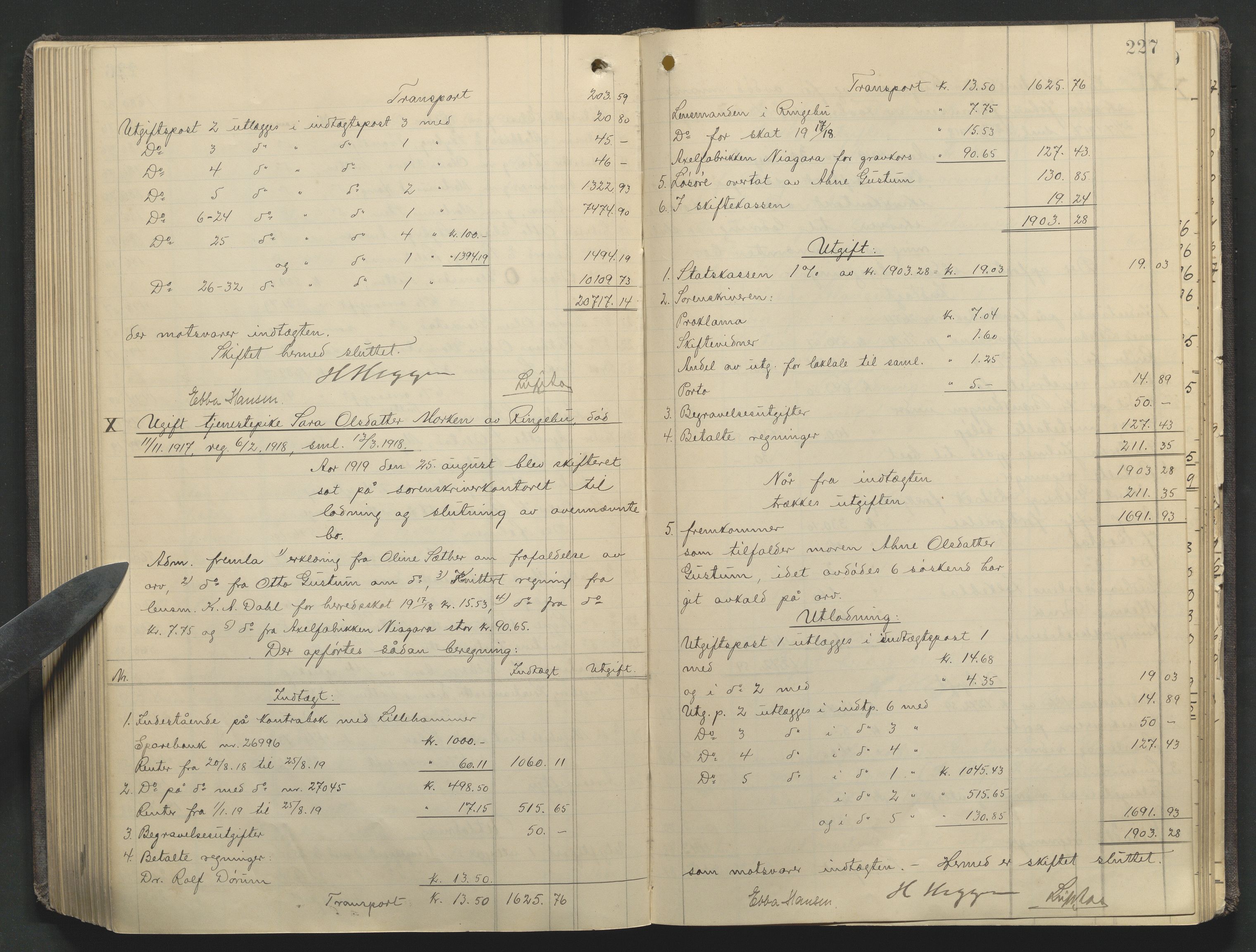 Sør-Gudbrandsdal tingrett, SAH/TING-004/J/Ja/Jae/L0002: Skifteutlodningsprotokoll - landet, 1912-1921, p. 227