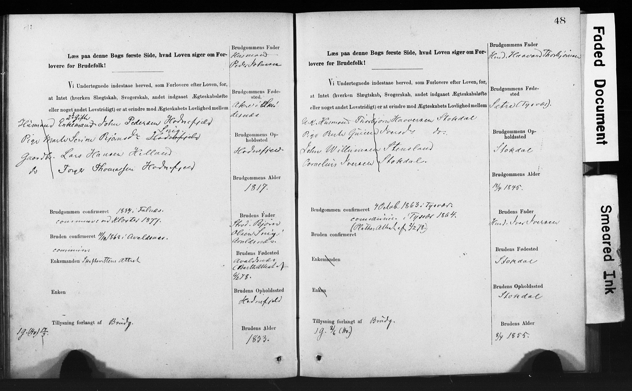 Rennesøy sokneprestkontor, AV/SAST-A -101827/I/Ie/L0001: Banns register no. 1, 1873-1898, p. 48