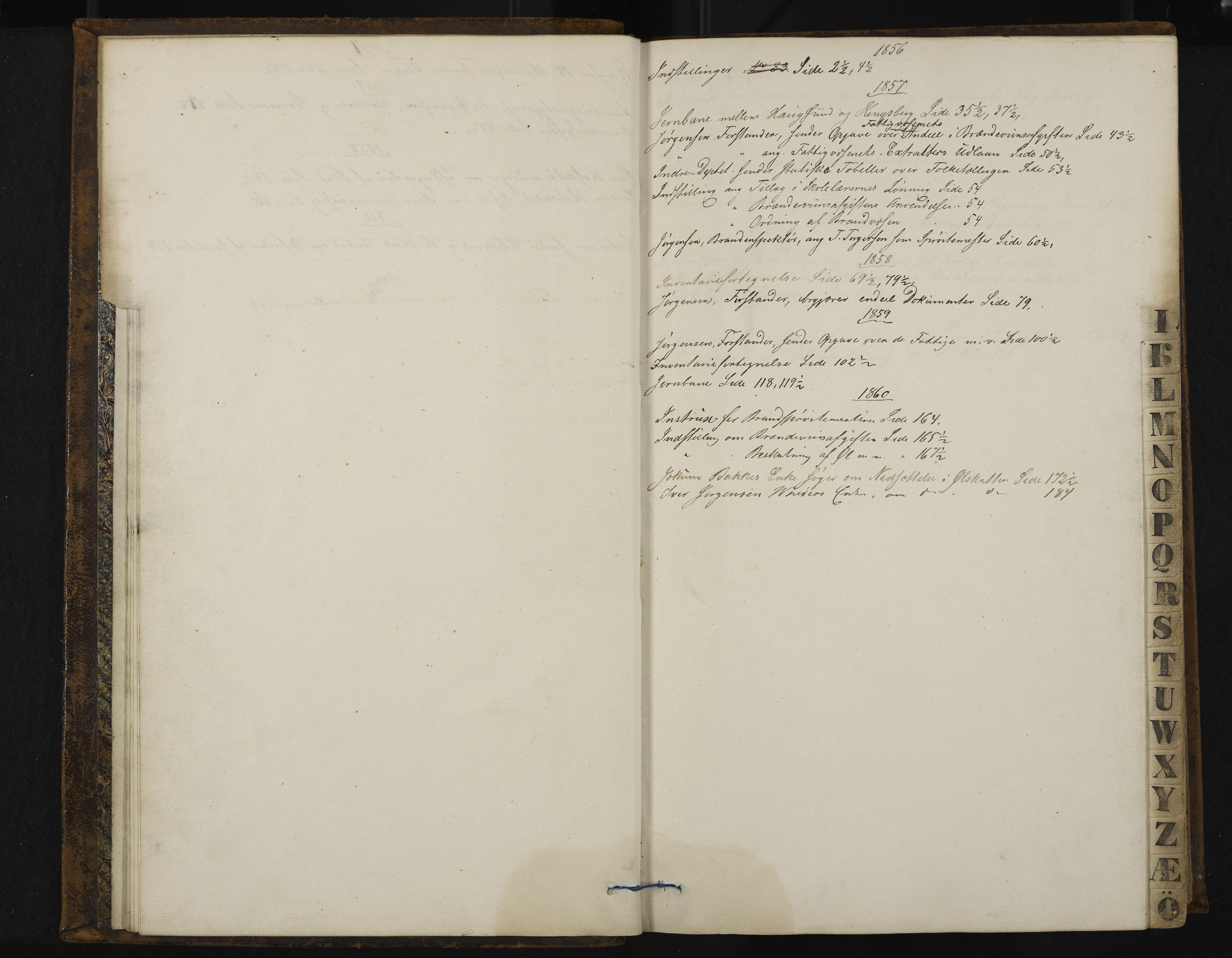 Kongsberg formannskap og sentraladministrasjon, IKAK/0604021-1/A/L0003: Møtebok med register, 1856-1861