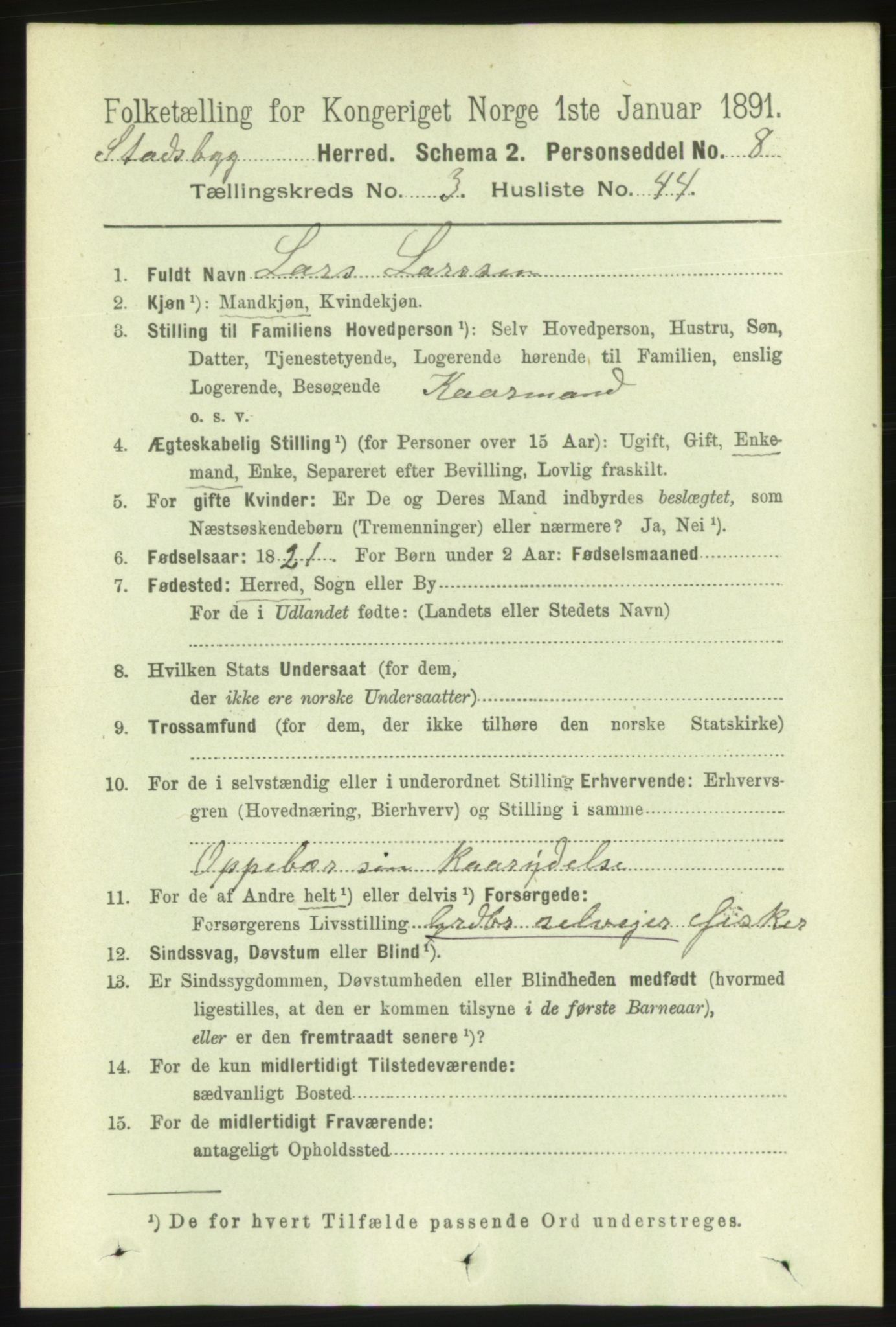 RA, 1891 census for 1625 Stadsbygd, 1891, p. 1637