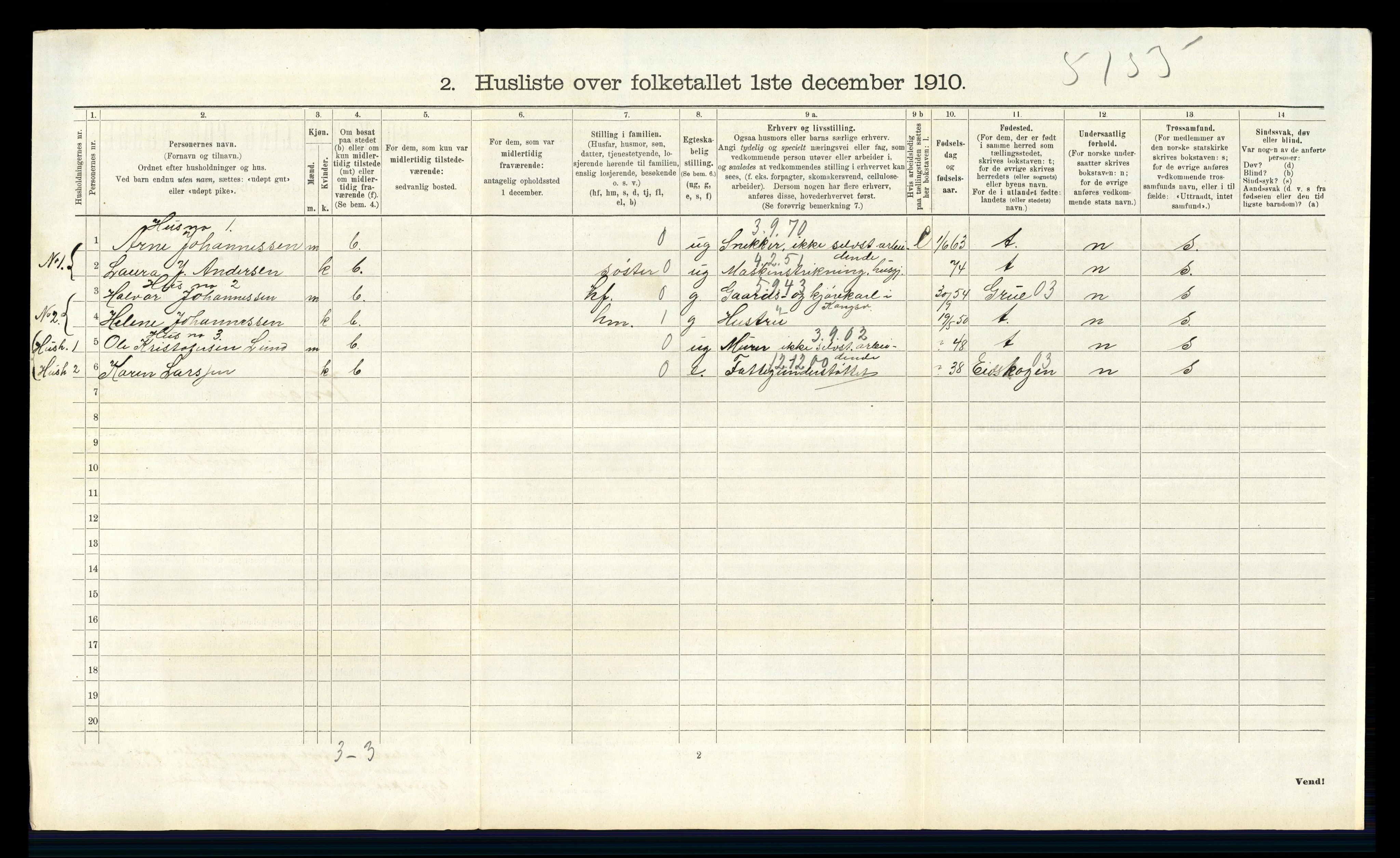 RA, 1910 census for Vinger, 1910, p. 934