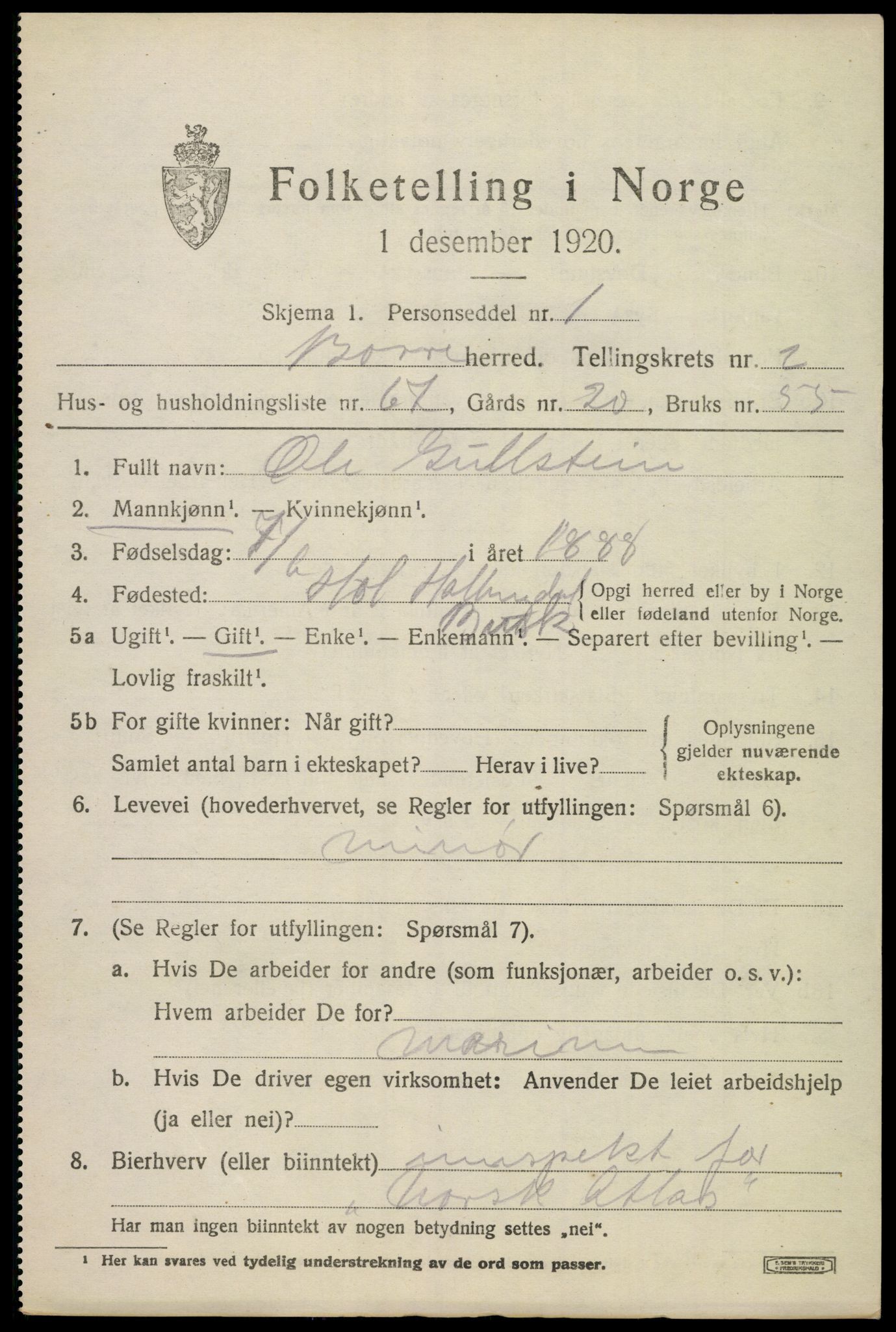 SAKO, 1920 census for Borre, 1920, p. 4944