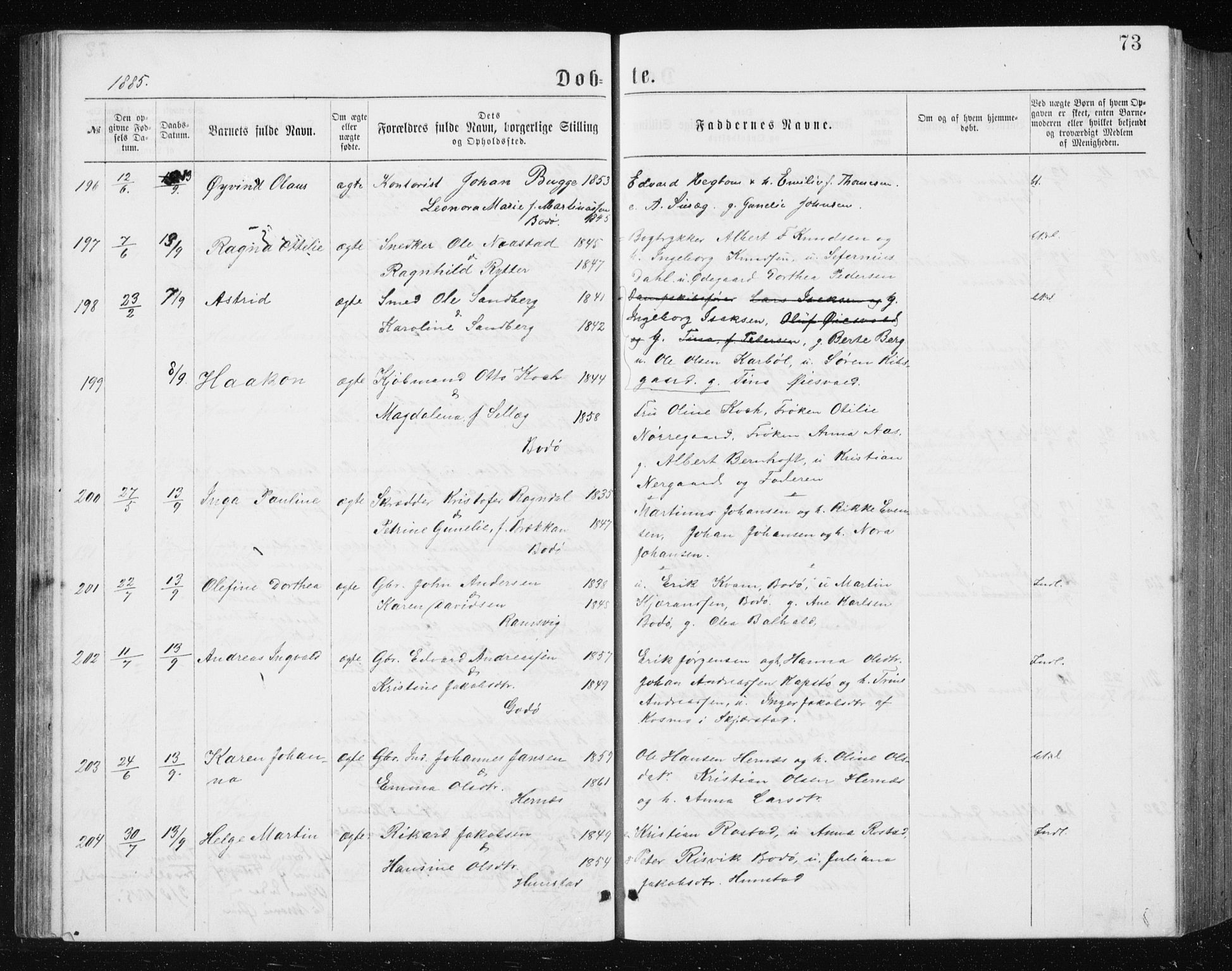 Ministerialprotokoller, klokkerbøker og fødselsregistre - Nordland, SAT/A-1459/801/L0031: Parish register (copy) no. 801C06, 1883-1887, p. 73