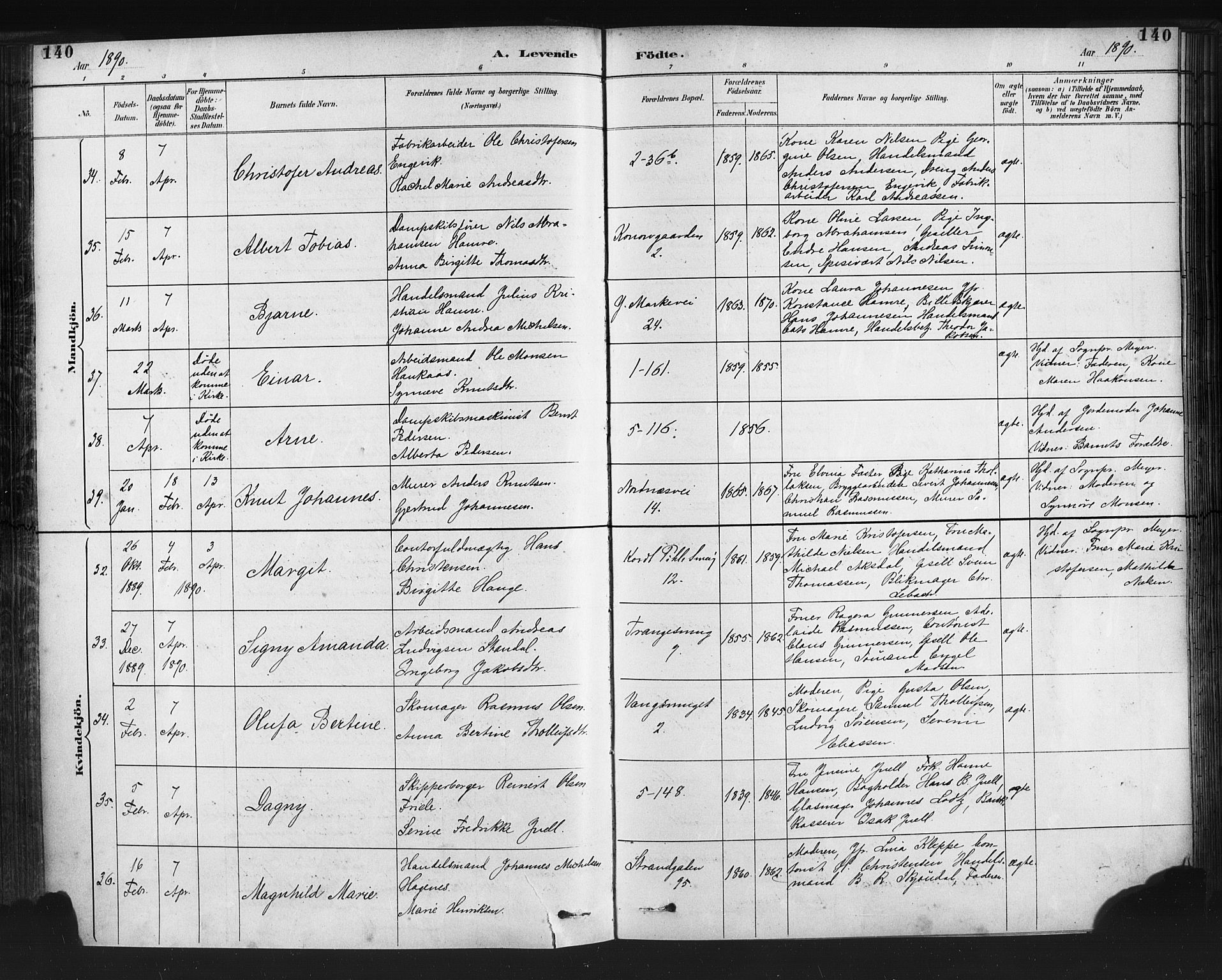 Nykirken Sokneprestembete, AV/SAB-A-77101/H/Haa: Parish register (official) no. B 5, 1885-1894, p. 140