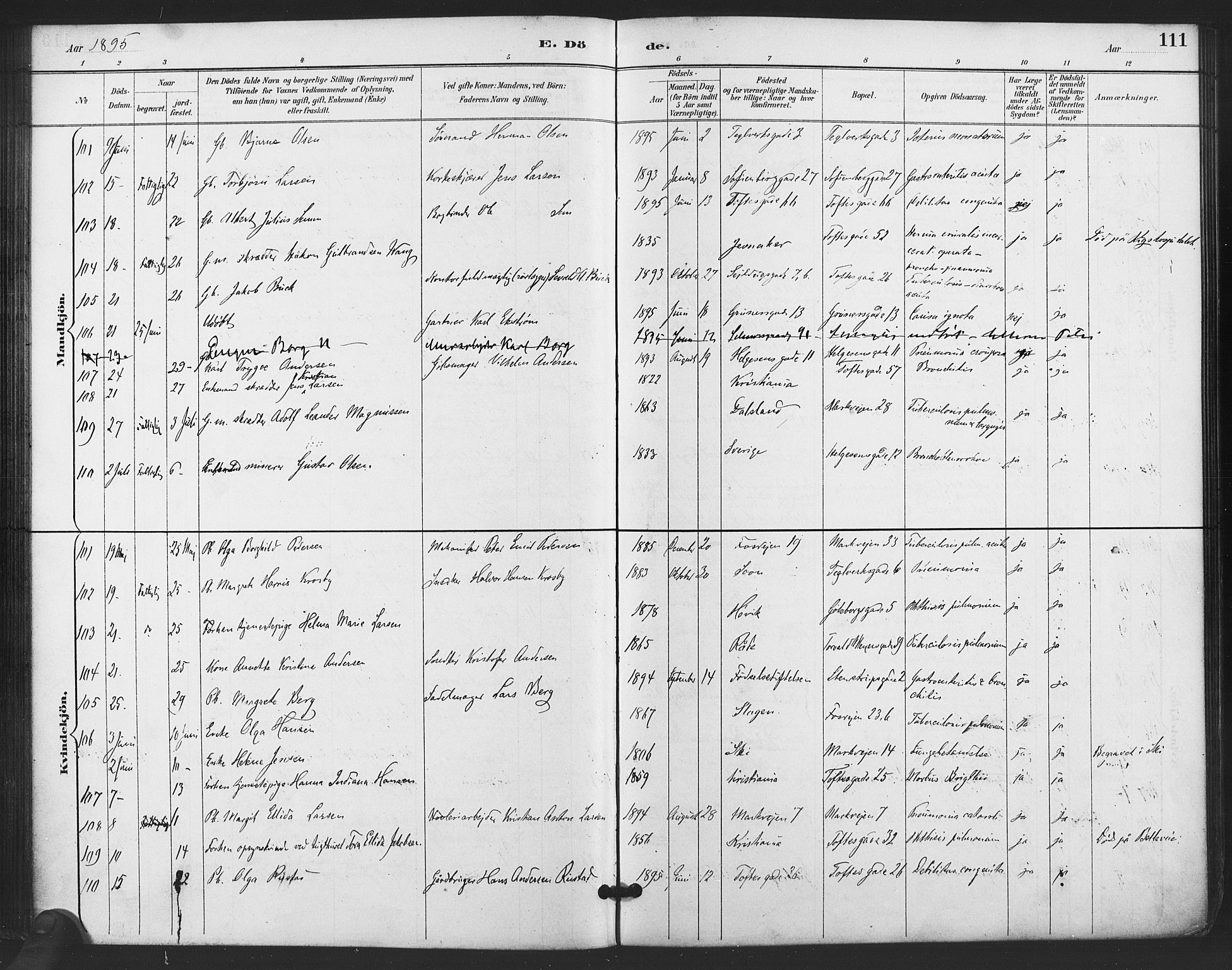 Paulus prestekontor Kirkebøker, SAO/A-10871/F/Fa/L0011: Parish register (official) no. 11, 1889-1897, p. 111