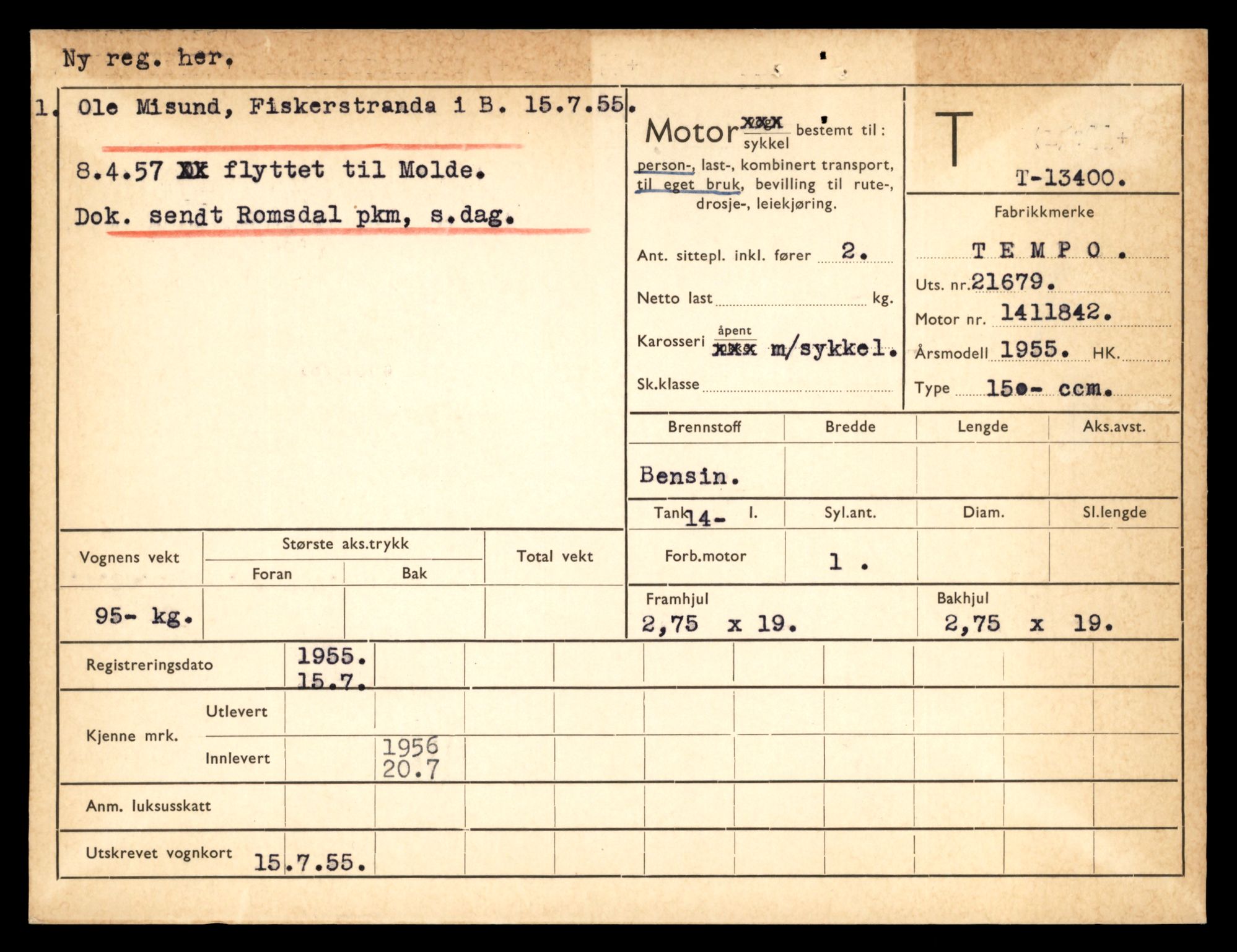 Møre og Romsdal vegkontor - Ålesund trafikkstasjon, SAT/A-4099/F/Fe/L0039: Registreringskort for kjøretøy T 13361 - T 13530, 1927-1998, p. 655