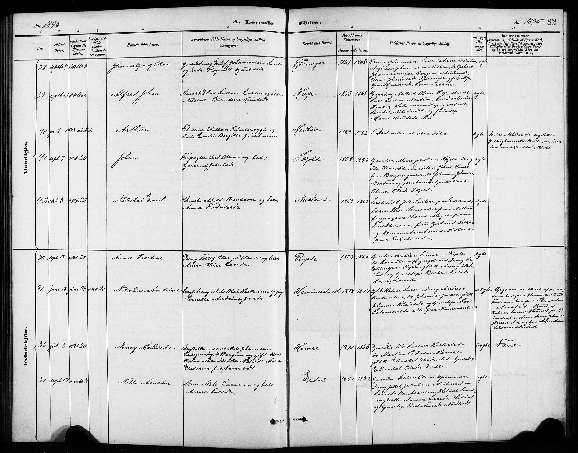 Birkeland Sokneprestembete, AV/SAB-A-74601/H/Hab: Parish register (copy) no. A 4, 1888-1897, p. 82