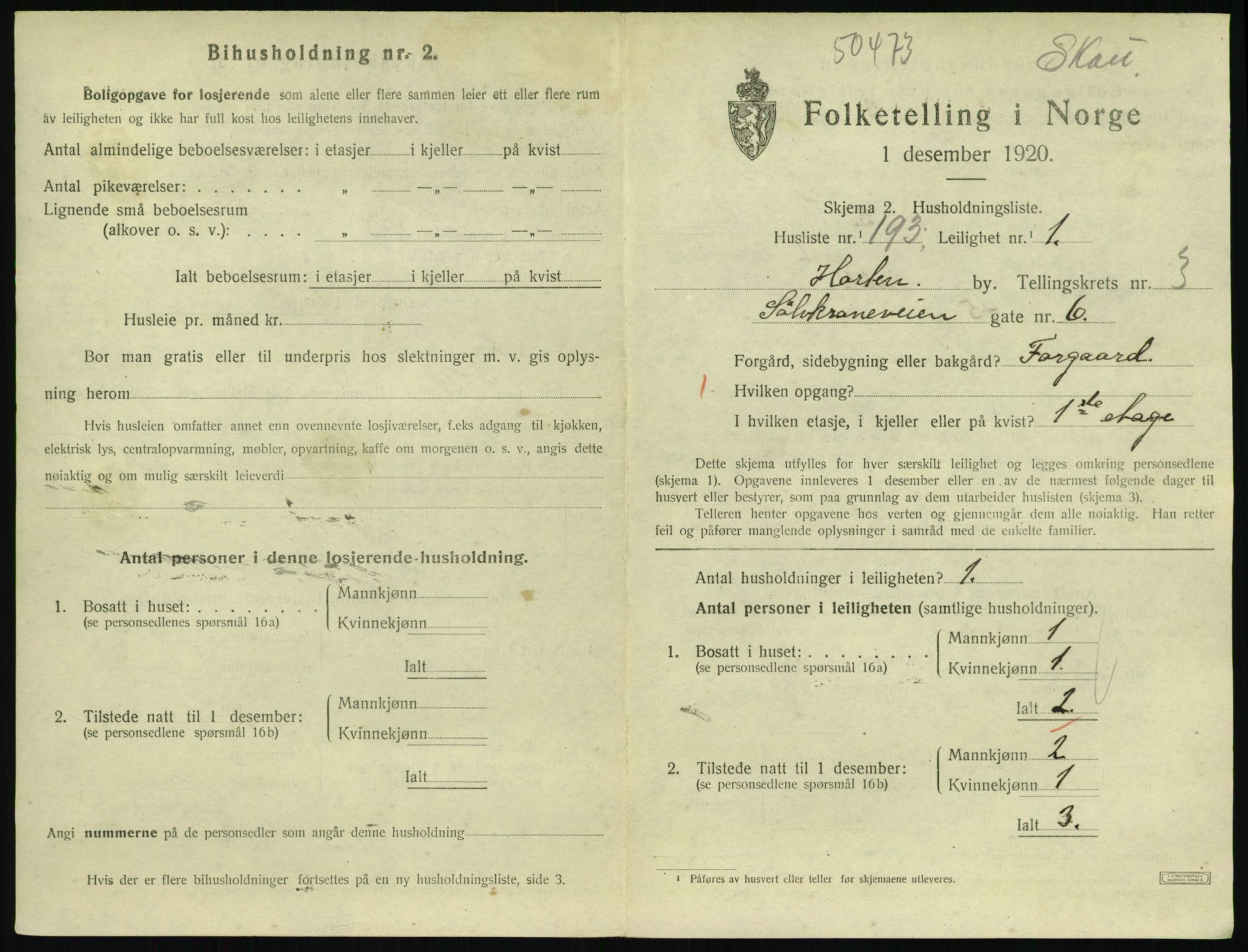 SAKO, 1920 census for Horten, 1920, p. 4743