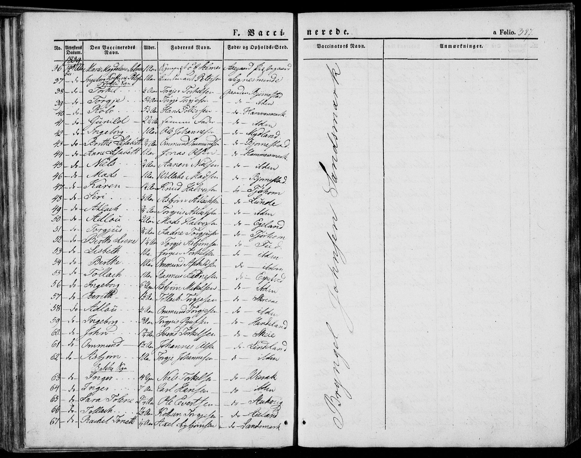 Bakke sokneprestkontor, AV/SAK-1111-0002/F/Fa/Faa/L0004: Parish register (official) no. A 4, 1834-1846, p. 387