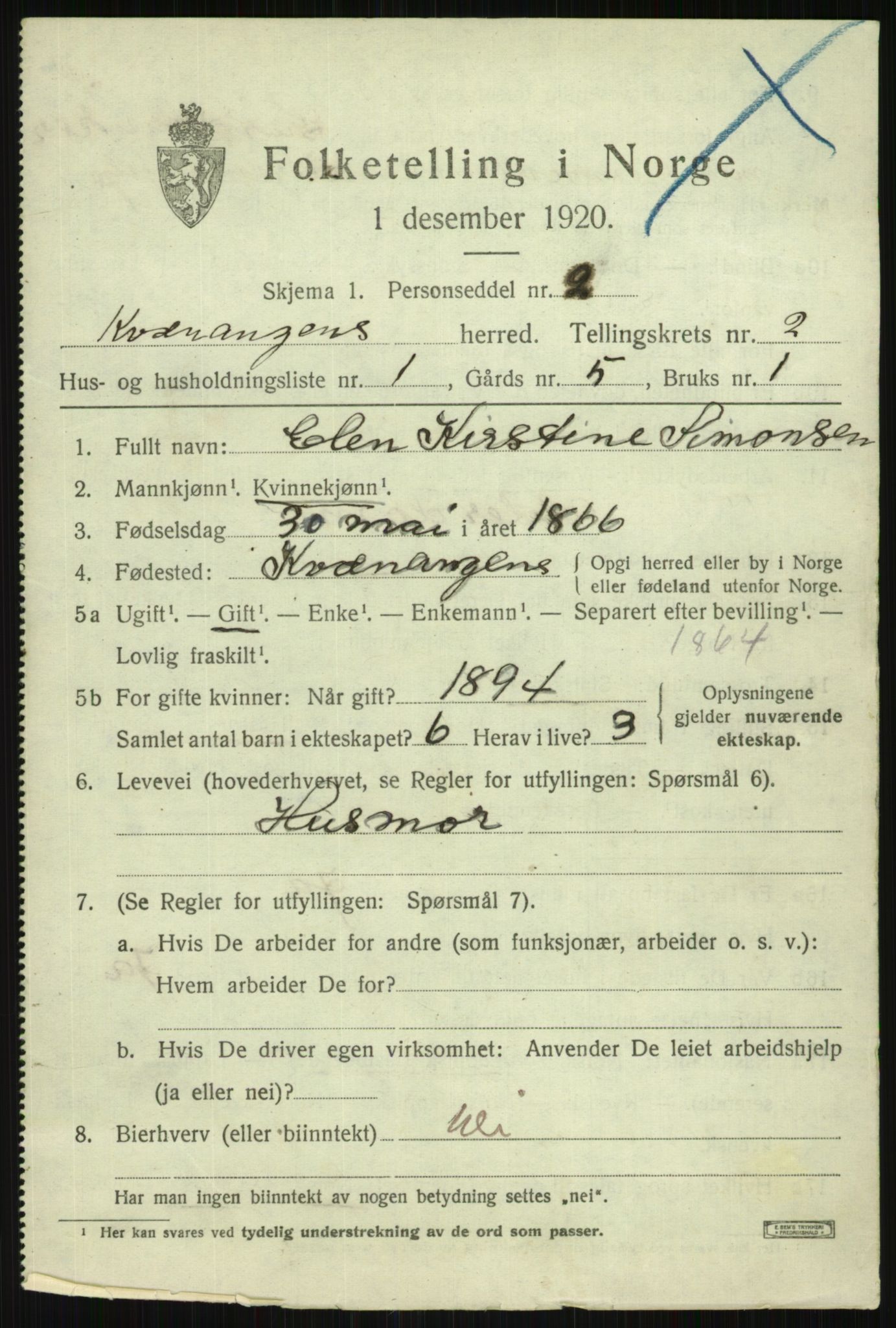 SATØ, 1920 census for Kvænangen, 1920, p. 1218