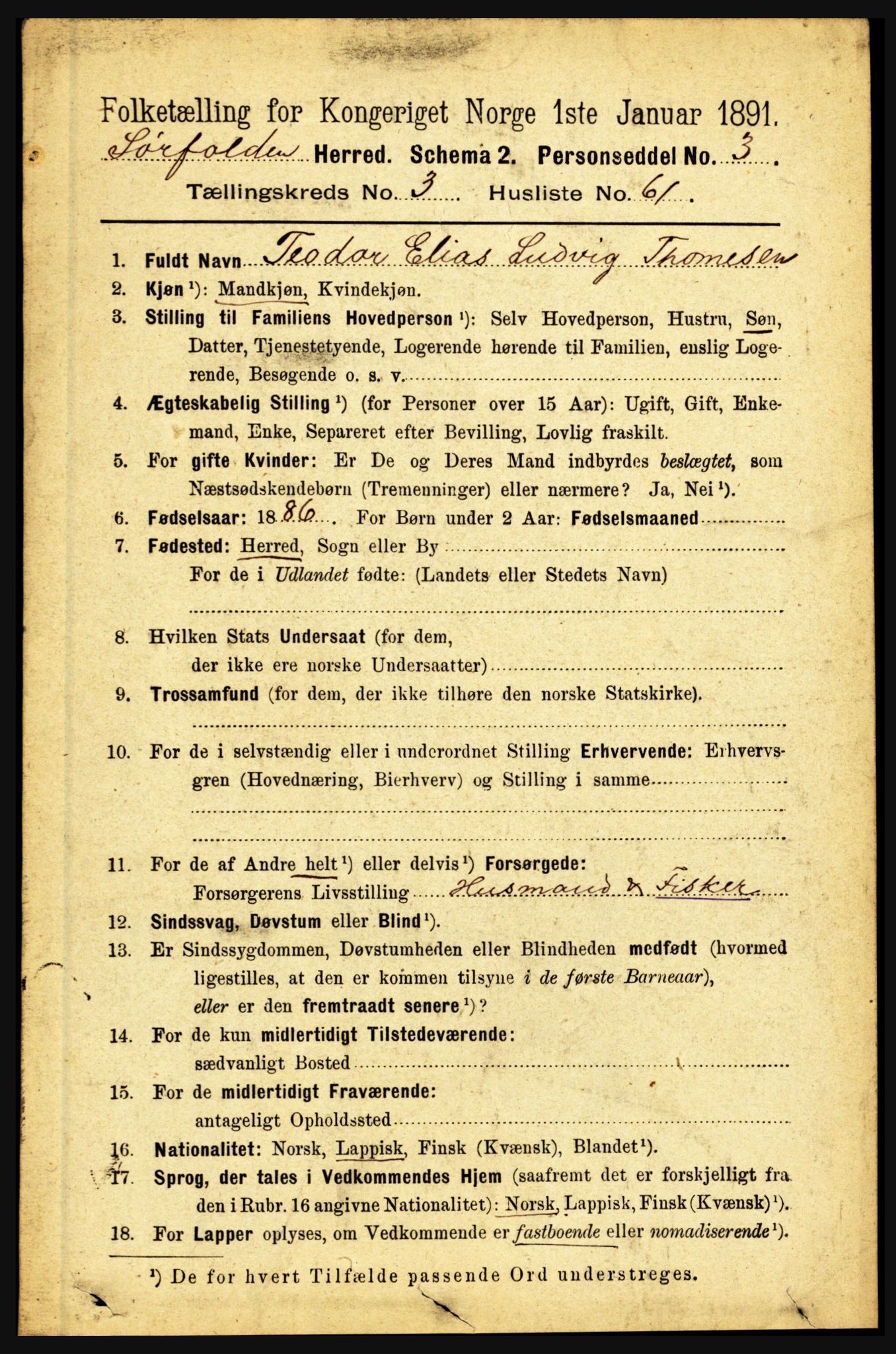 RA, 1891 census for 1845 Sørfold, 1891, p. 888