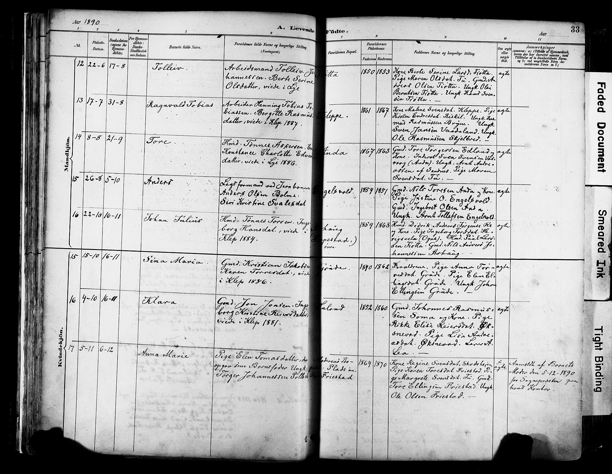 Klepp sokneprestkontor, AV/SAST-A-101803/001/3/30BA/L0009: Parish register (official) no. A 7, 1886-1915, p. 33