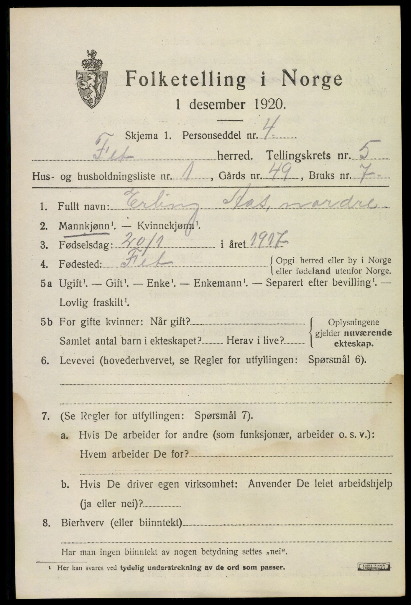 SAO, 1920 census for Fet, 1920, p. 5982