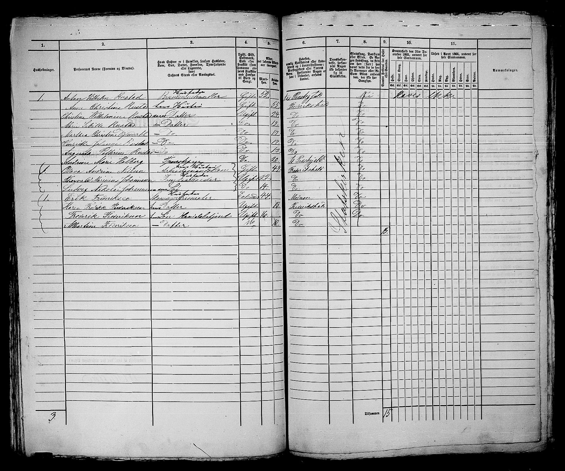 RA, 1865 census for Fredrikshald, 1865, p. 126