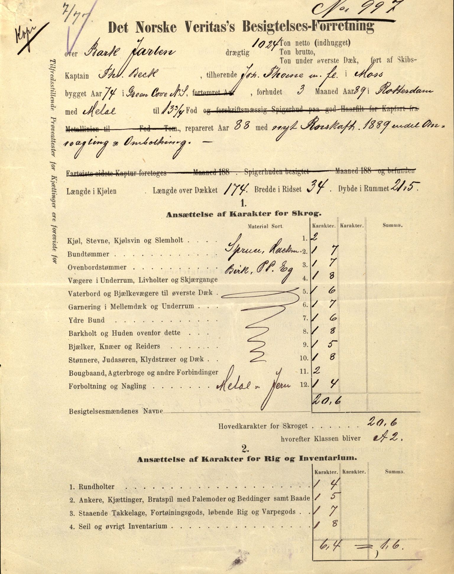 Pa 63 - Østlandske skibsassuranceforening, VEMU/A-1079/G/Ga/L0027/0002: Havaridokumenter / Jarlen, Jarl, St. Petersburg, Sir John Lawrence, Sirius, 1891, p. 2