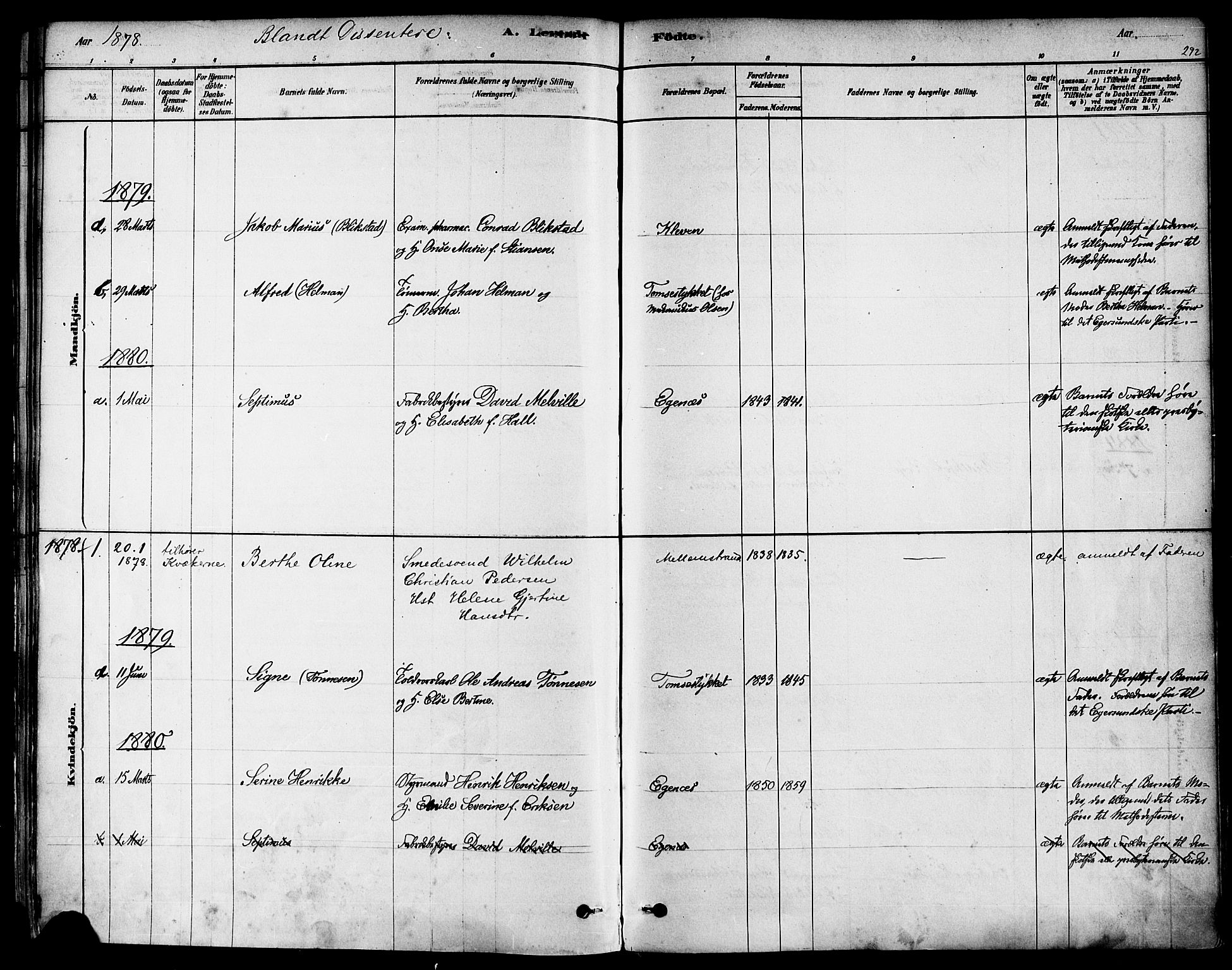 Domkirken sokneprestkontor, SAST/A-101812/001/30/30BA/L0026: Parish register (official) no. A 25, 1878-1889, p. 292