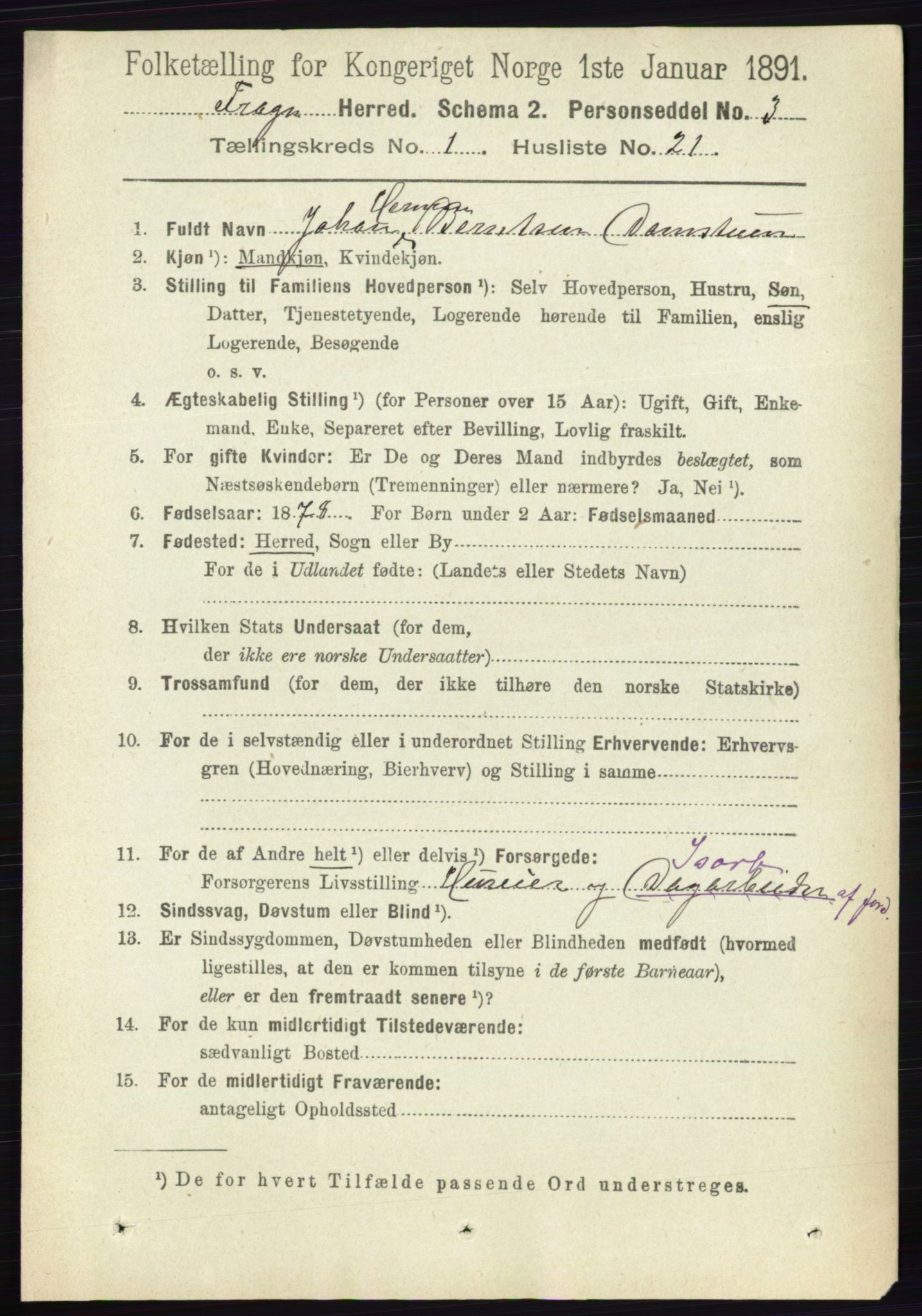 RA, 1891 census for 0215 Frogn, 1891, p. 257