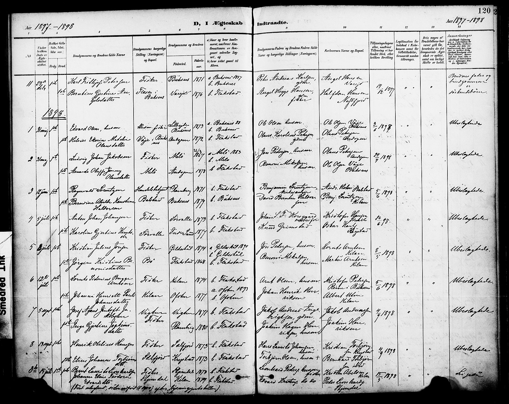 Ministerialprotokoller, klokkerbøker og fødselsregistre - Nordland, AV/SAT-A-1459/885/L1205: Parish register (official) no. 885A06, 1892-1905, p. 120