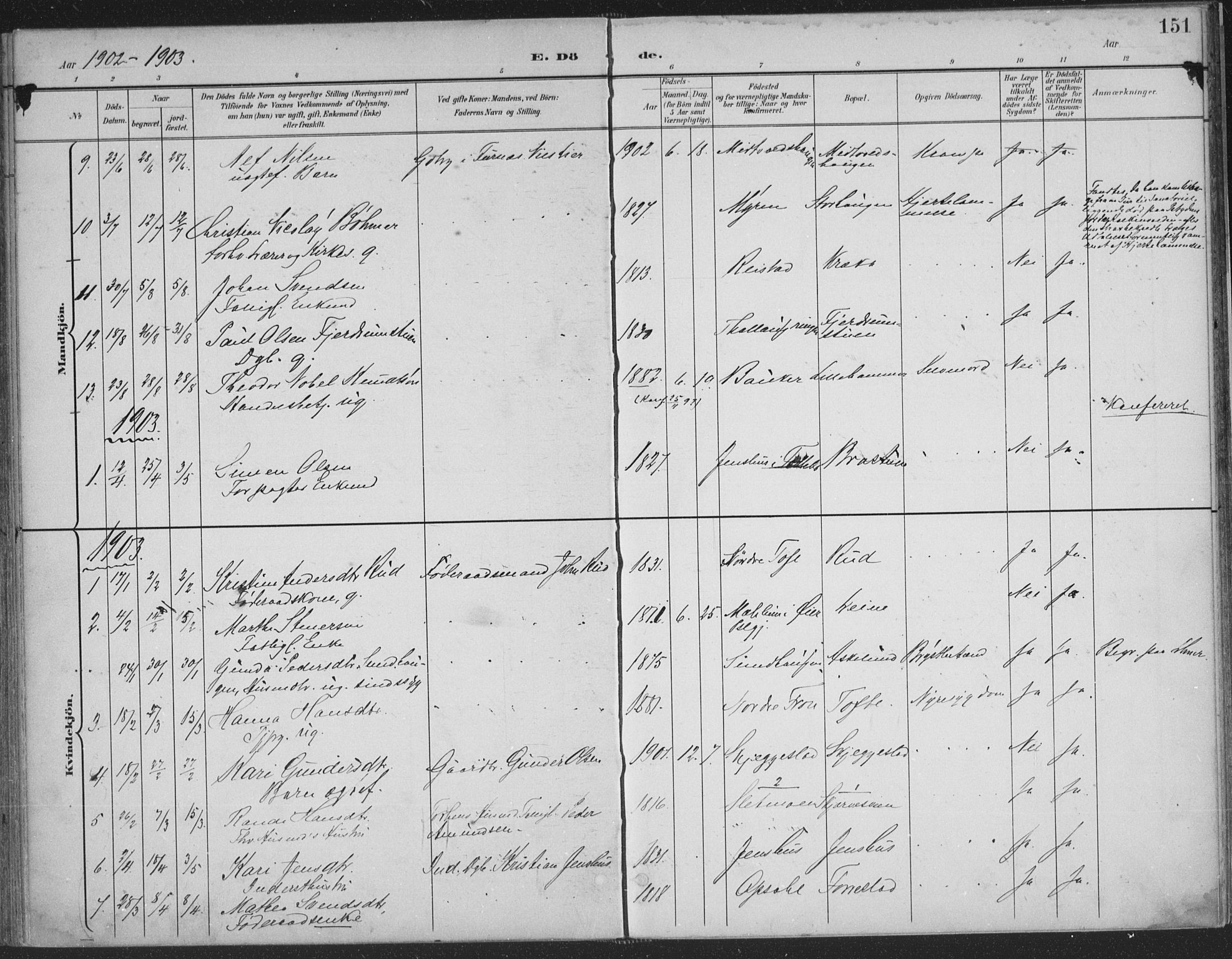 Østre Gausdal prestekontor, SAH/PREST-092/H/Ha/Haa/L0004: Parish register (official) no. 4, 1898-1914, p. 151