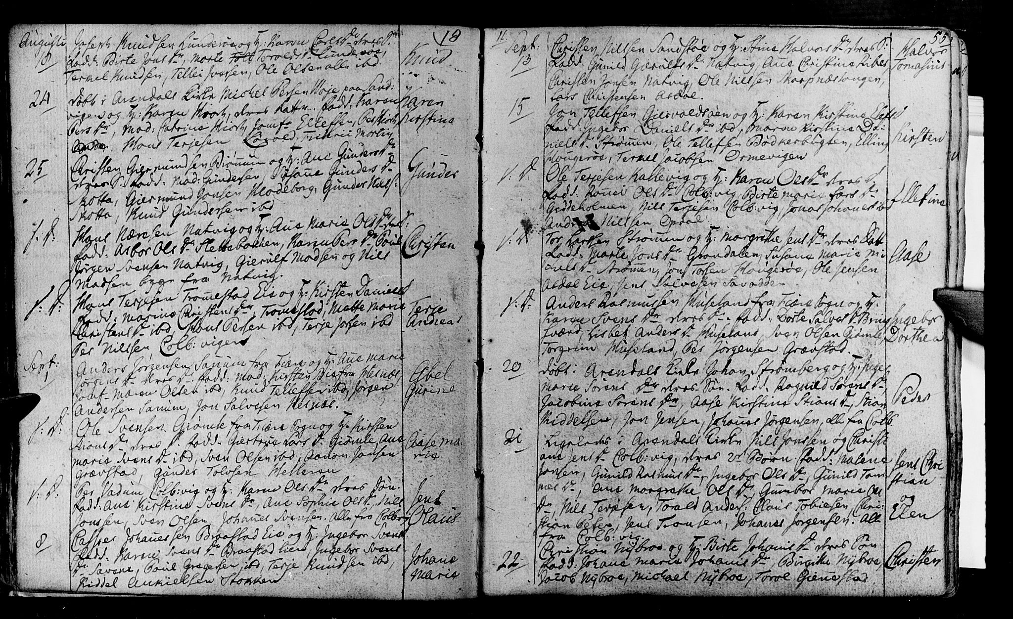 Øyestad sokneprestkontor, AV/SAK-1111-0049/F/Fa/L0011: Parish register (official) no. A 11, 1805-1824, p. 55