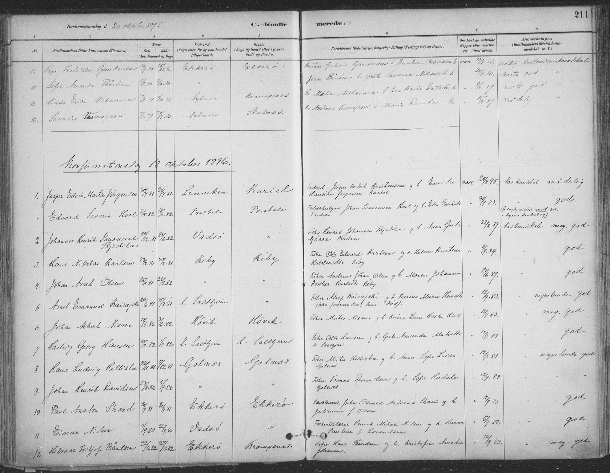 Vadsø sokneprestkontor, SATØ/S-1325/H/Ha/L0009kirke: Parish register (official) no. 9, 1881-1917, p. 211
