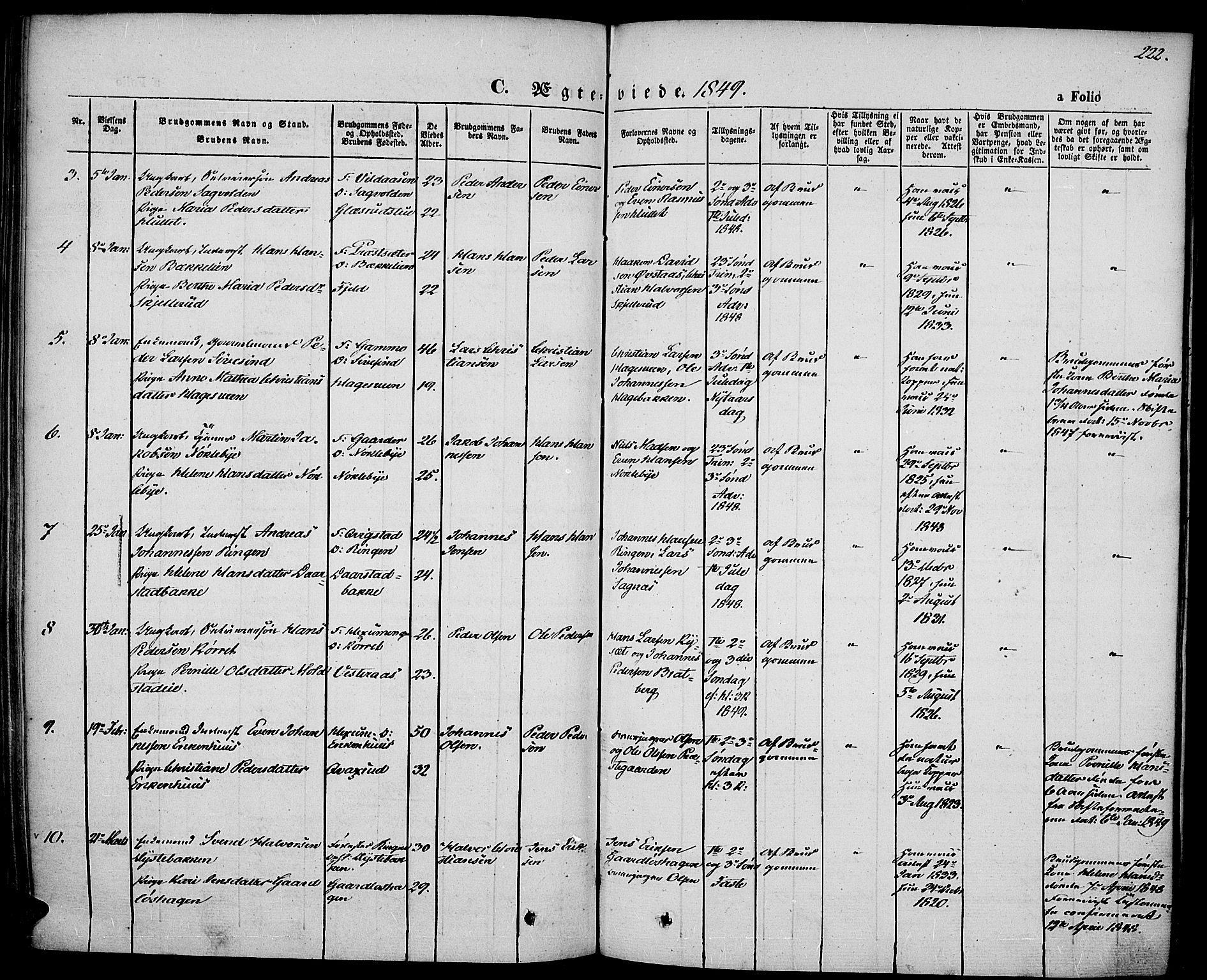 Vestre Toten prestekontor, SAH/PREST-108/H/Ha/Haa/L0004: Parish register (official) no. 4, 1844-1849, p. 222