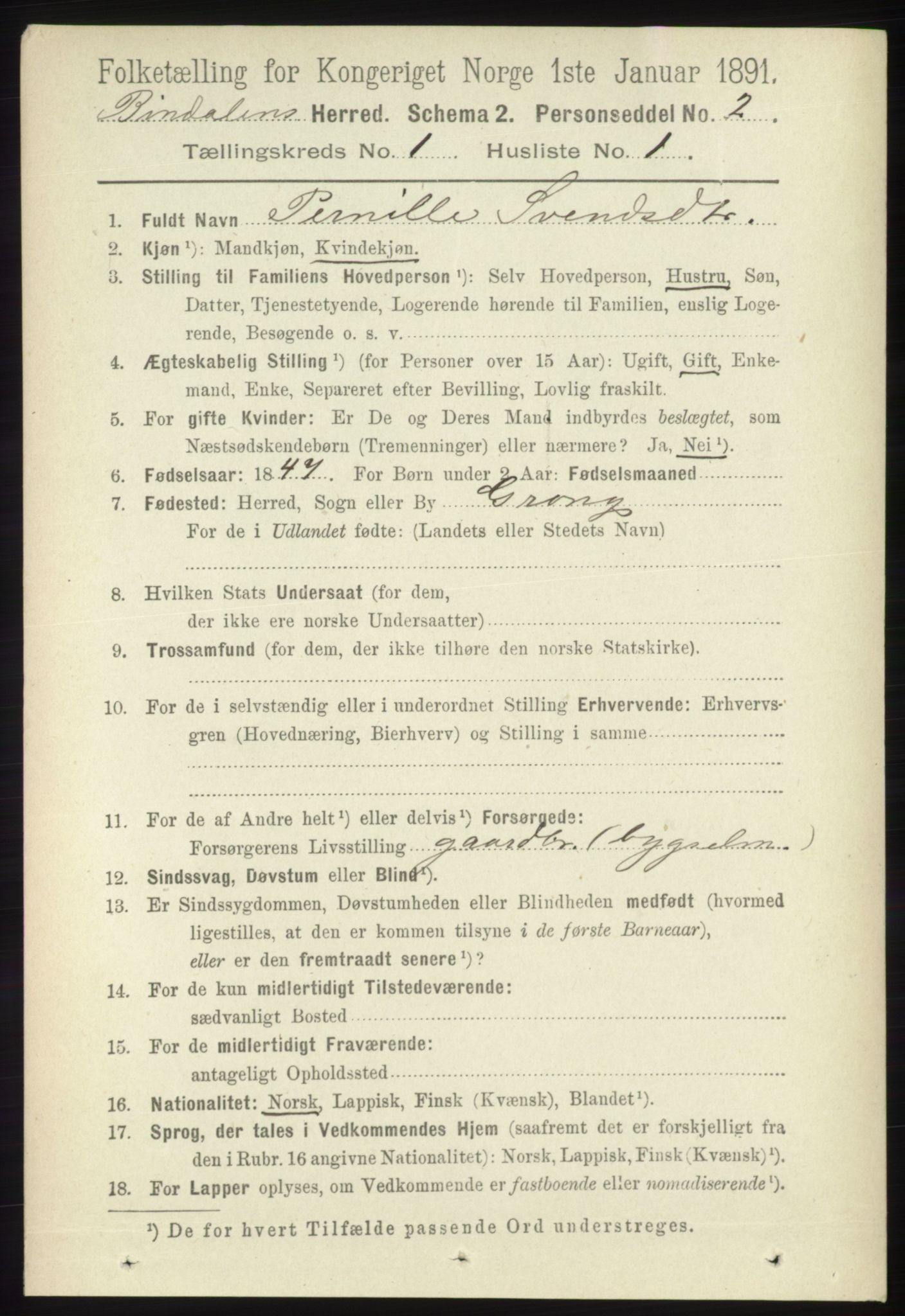 RA, 1891 census for 1811 Bindal, 1891, p. 56