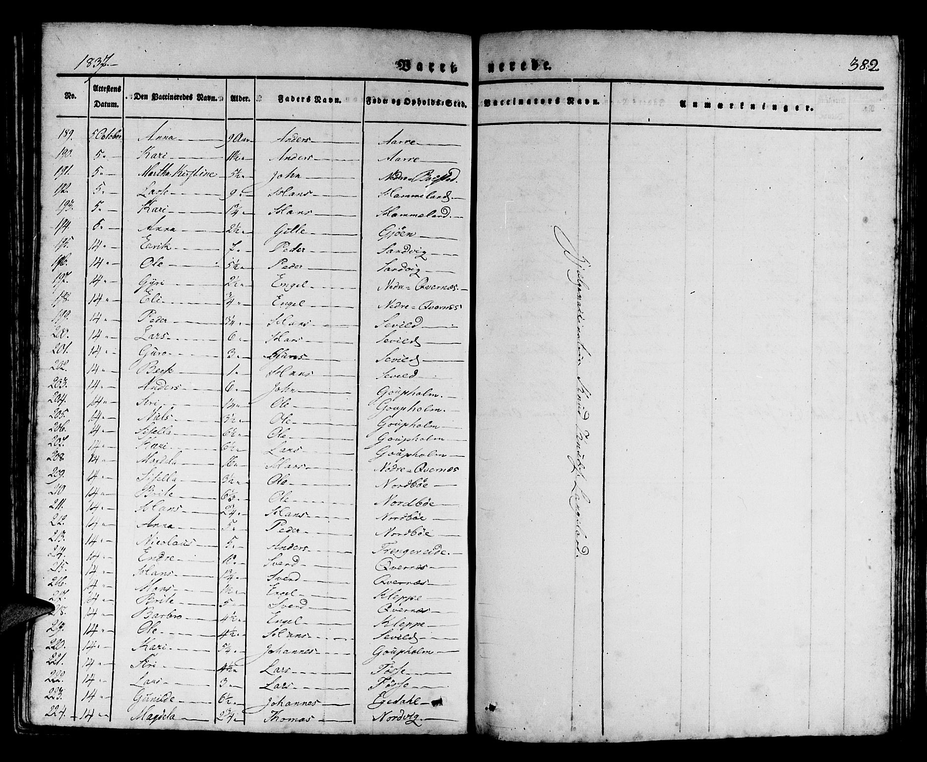 Os sokneprestembete, AV/SAB-A-99929: Parish register (official) no. A 14, 1826-1839, p. 382