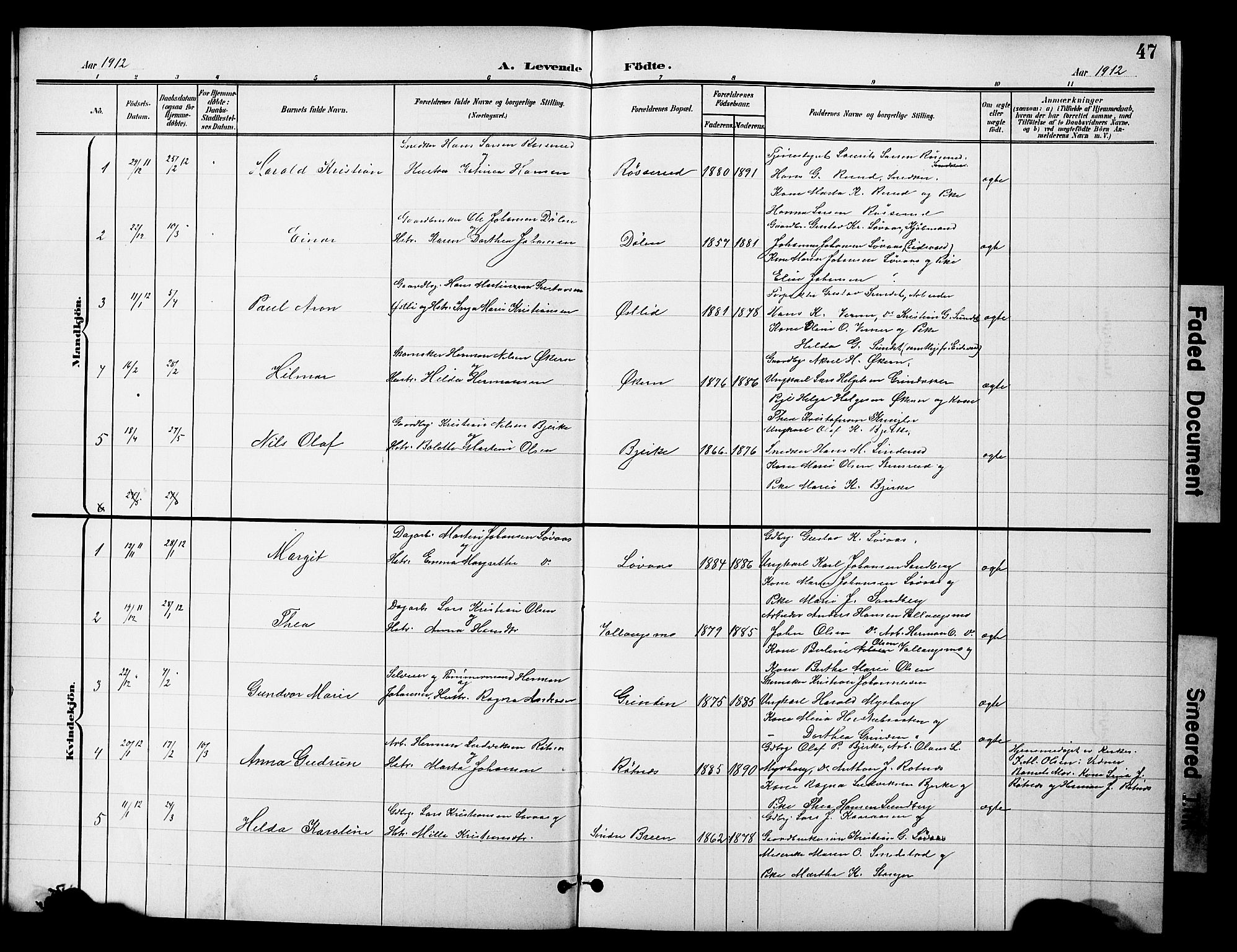 Nannestad prestekontor Kirkebøker, SAO/A-10414a/G/Gc/L0001: Parish register (copy) no. III 1, 1901-1916, p. 47