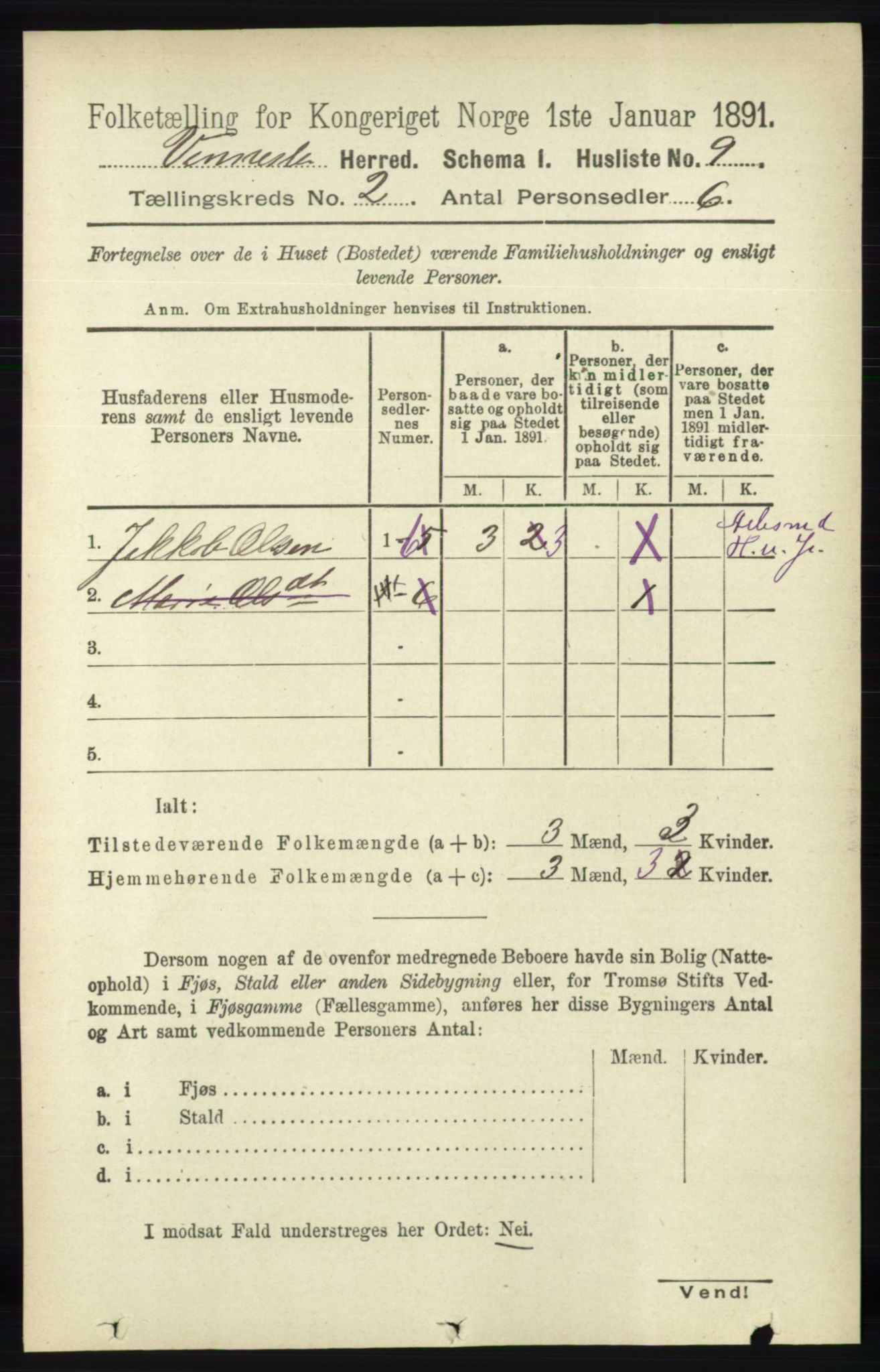 RA, 1891 census for 1014 Vennesla, 1891, p. 376