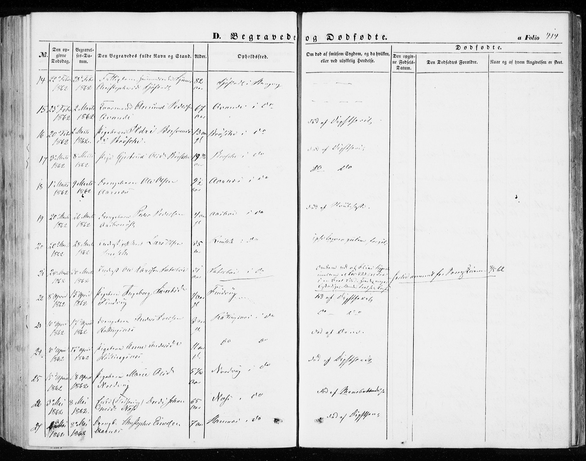 Ministerialprotokoller, klokkerbøker og fødselsregistre - Møre og Romsdal, SAT/A-1454/592/L1026: Parish register (official) no. 592A04, 1849-1867, p. 414