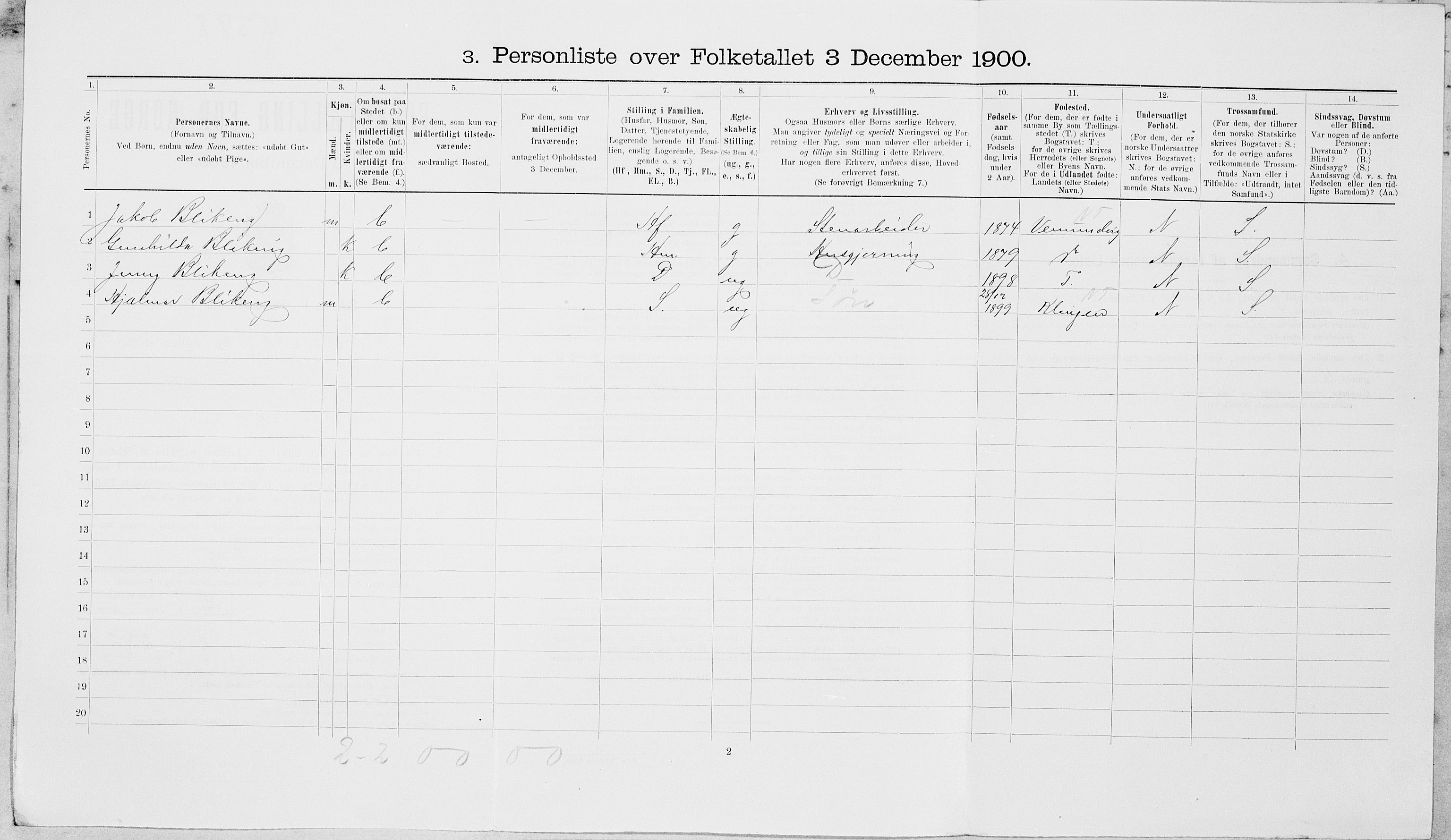 SAT, 1900 census for Namsos, 1900, p. 938