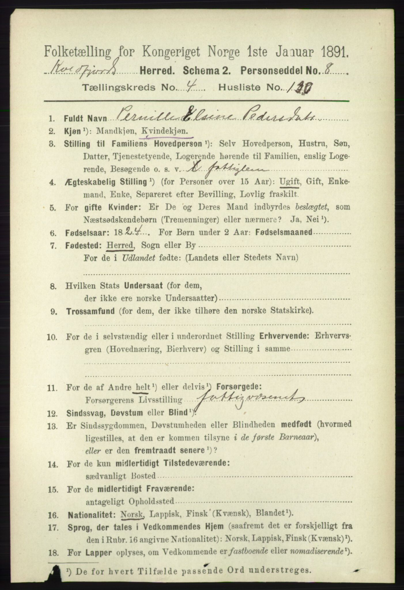 RA, 1891 census for 1911 Kvæfjord, 1891, p. 2721