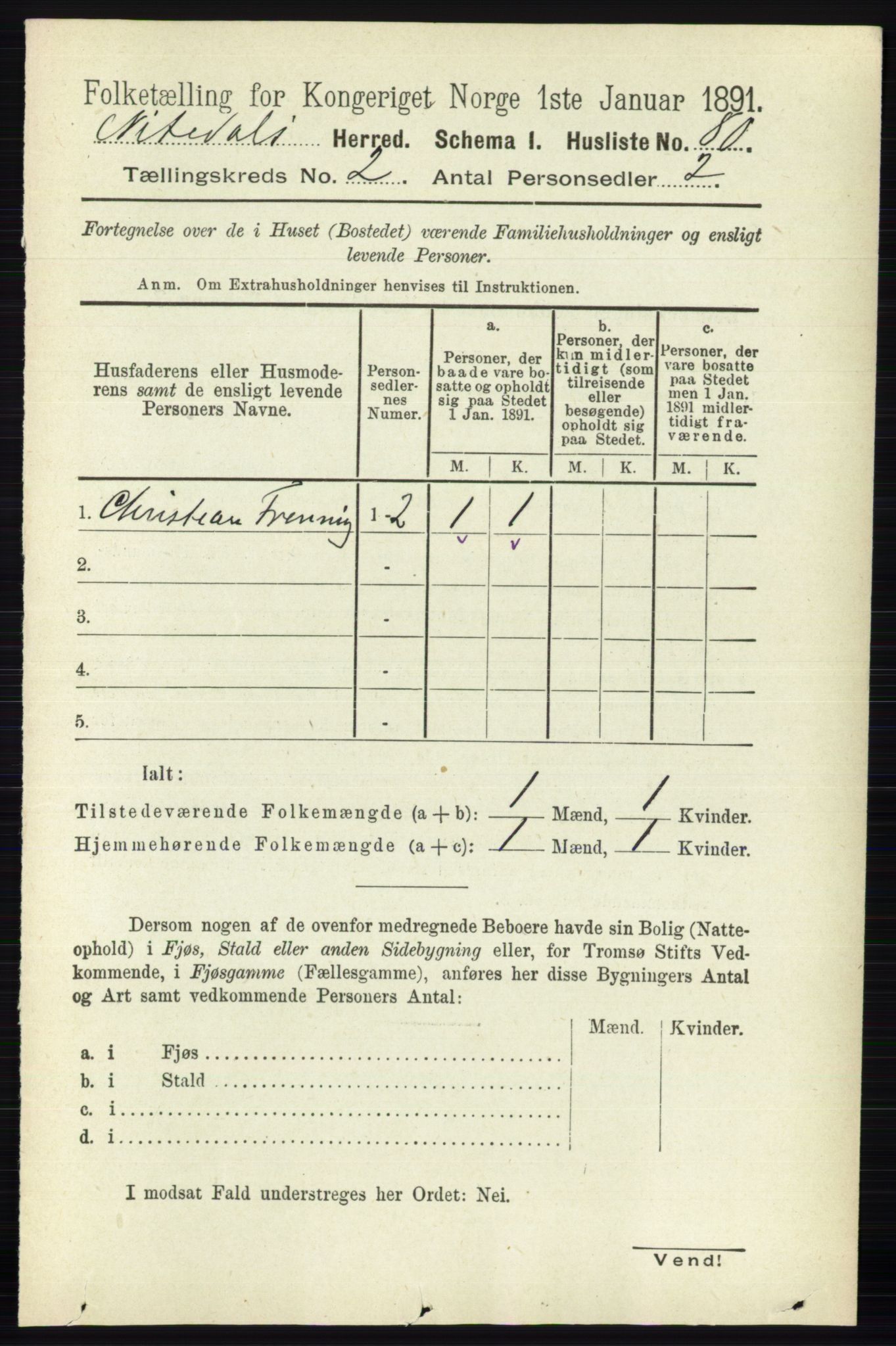 RA, 1891 census for 0233 Nittedal, 1891, p. 583