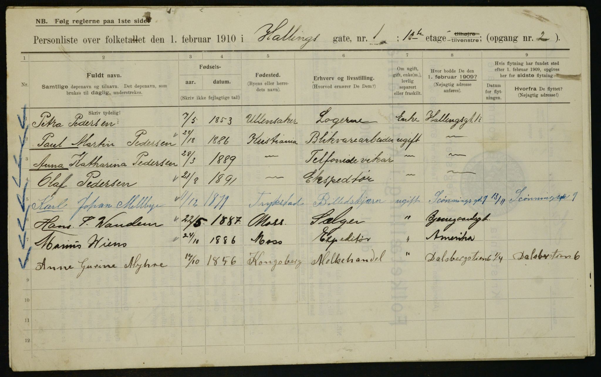 OBA, Municipal Census 1910 for Kristiania, 1910, p. 31964