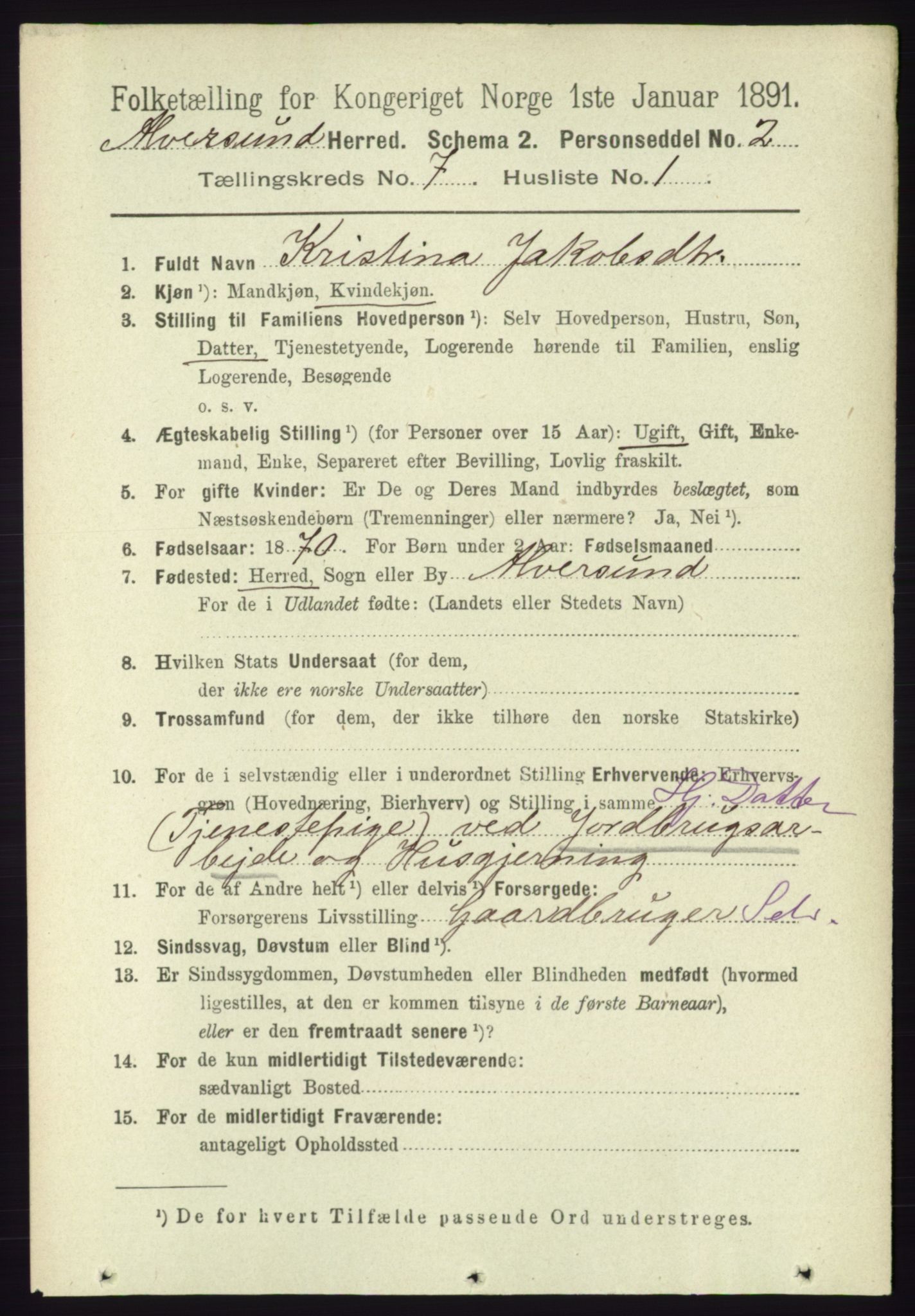 RA, 1891 census for 1257 Alversund, 1891, p. 2409