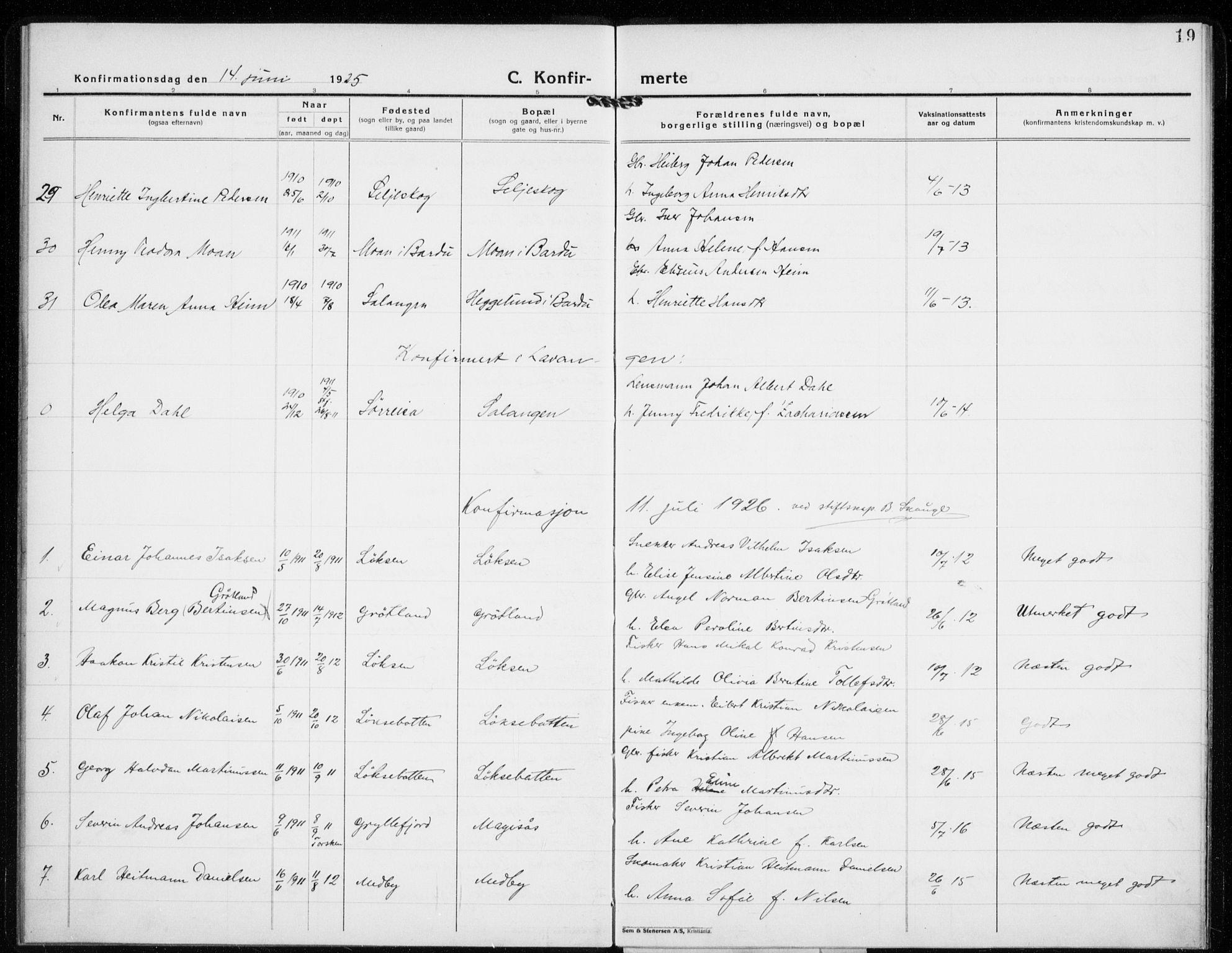 Salangen sokneprestembete, SATØ/S-1324/H/Ha/L0003kirke: Parish register (official) no. 3, 1923-1927, p. 19