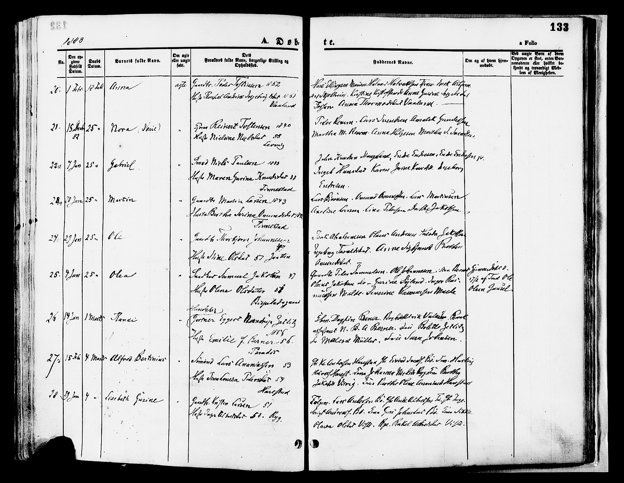 Hetland sokneprestkontor, SAST/A-101826/30/30BA/L0008: Parish register (official) no. A 8, 1877-1884, p. 133