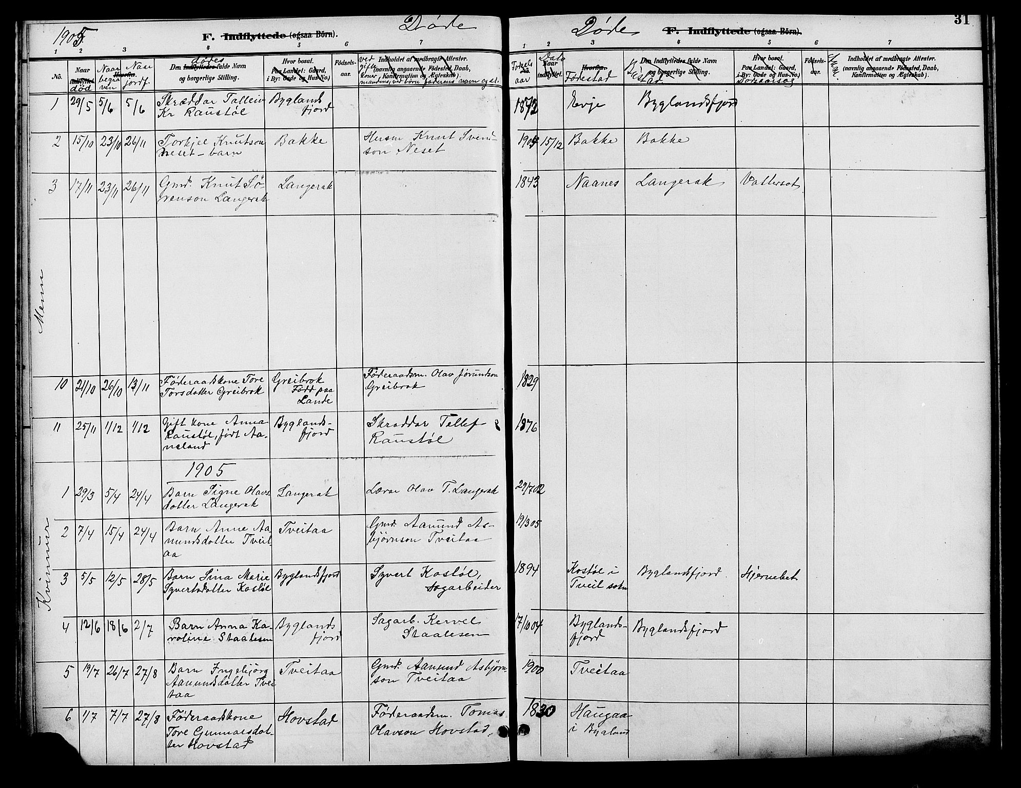 Bygland sokneprestkontor, AV/SAK-1111-0006/F/Fb/Fbd/L0002: Parish register (copy) no. B 2, 1894-1909, p. 31