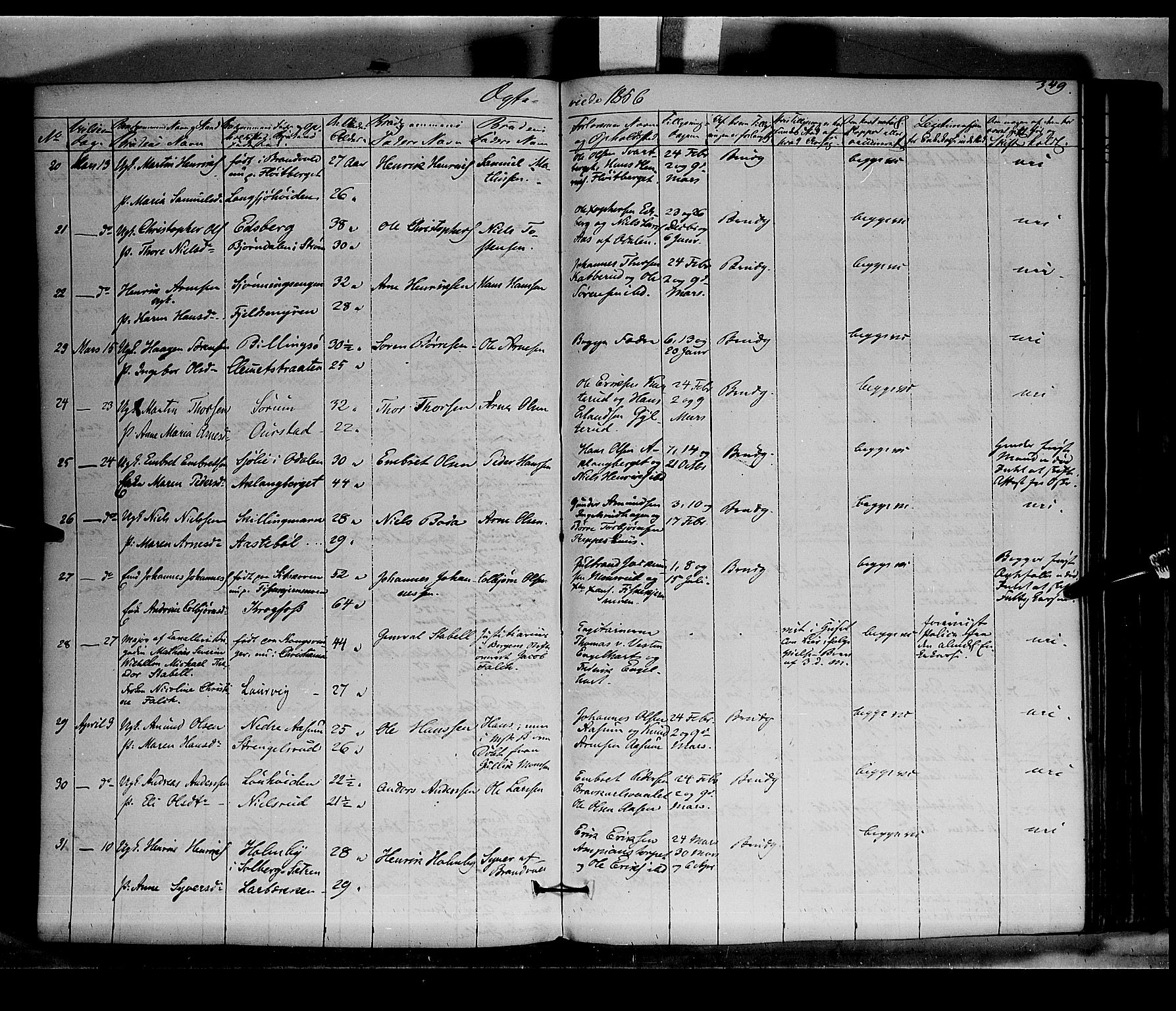 Vinger prestekontor, SAH/PREST-024/H/Ha/Haa/L0010: Parish register (official) no. 10, 1855-1861, p. 349
