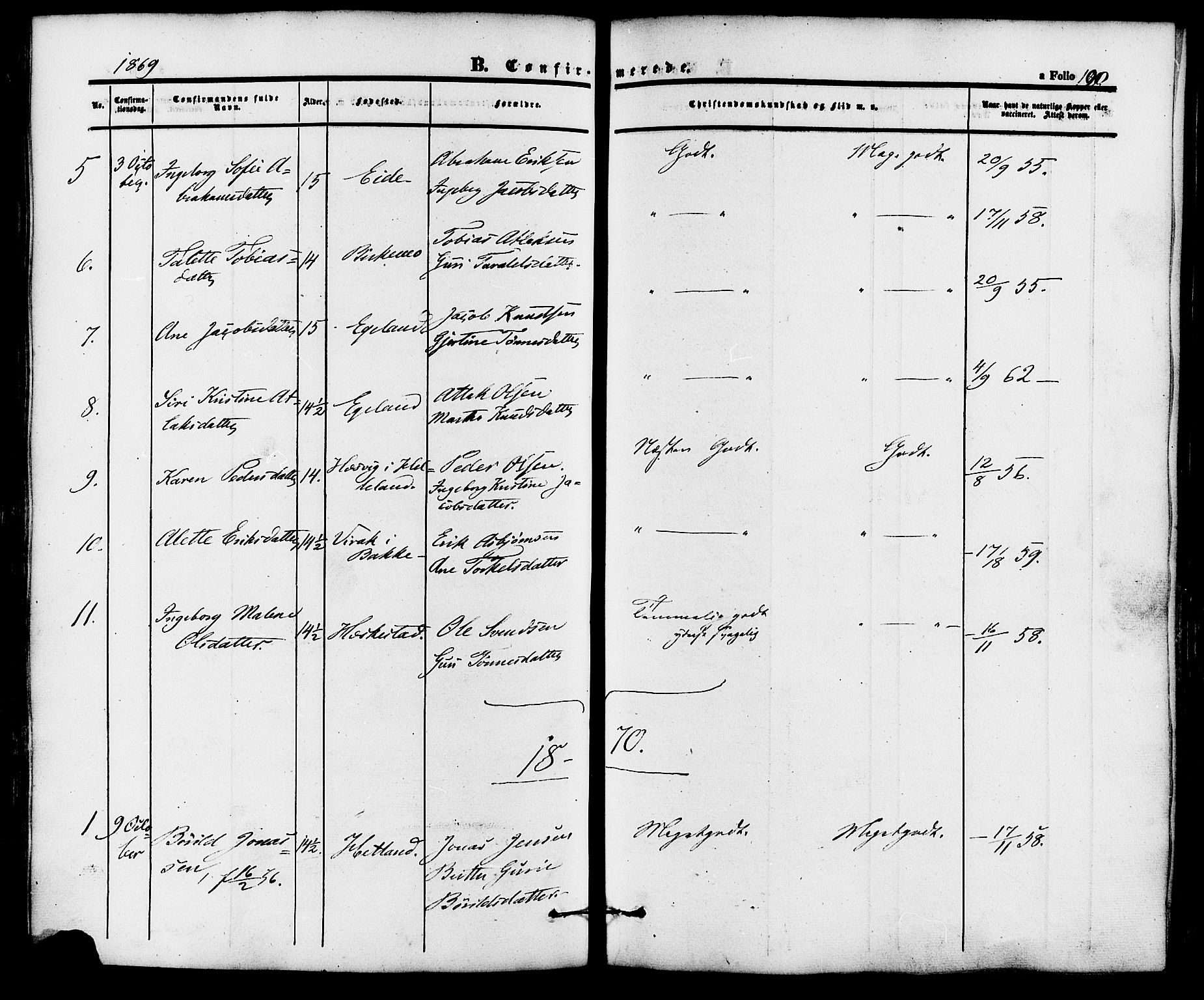 Lund sokneprestkontor, AV/SAST-A-101809/S06/L0010: Parish register (official) no. A 9, 1854-1886, p. 190