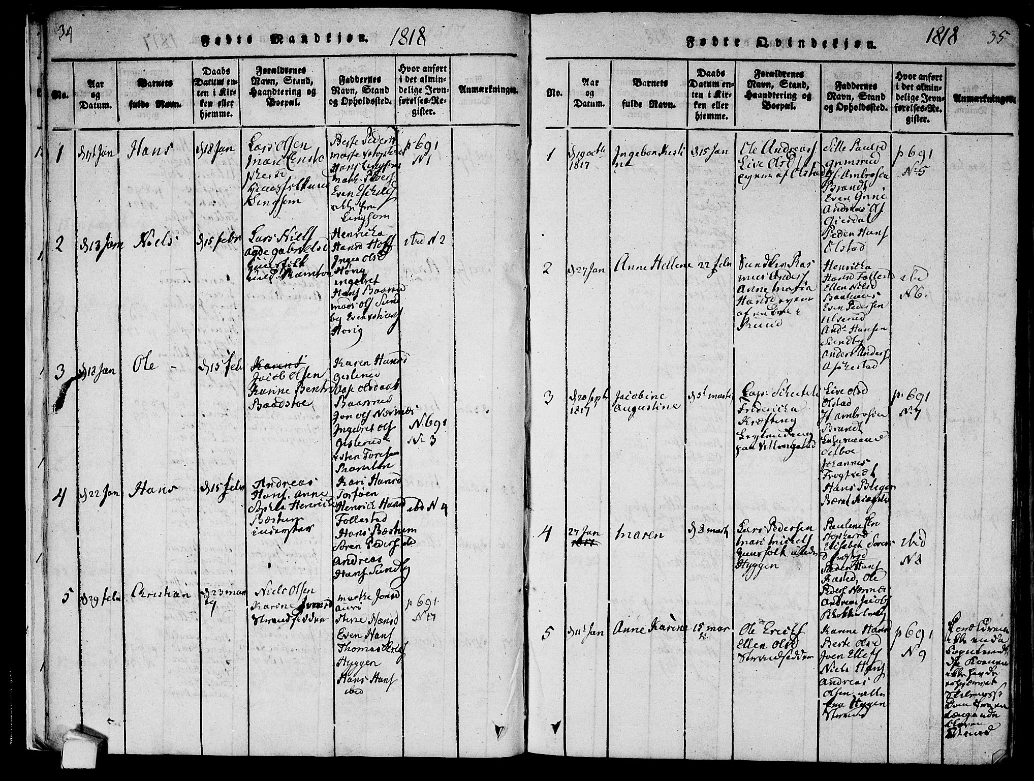 Røyken kirkebøker, SAKO/A-241/F/Fa/L0004: Parish register (official) no. 4, 1814-1832, p. 34-35