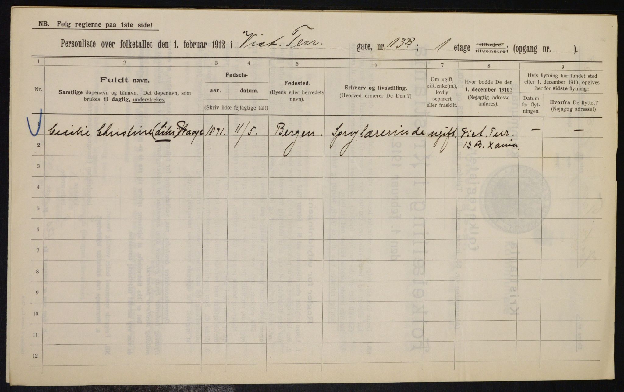 OBA, Municipal Census 1912 for Kristiania, 1912, p. 123527