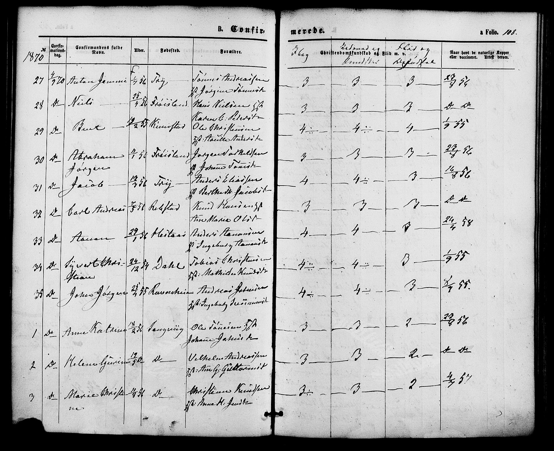 Søgne sokneprestkontor, SAK/1111-0037/F/Fa/Fab/L0011: Parish register (official) no. A 11, 1869-1879, p. 108