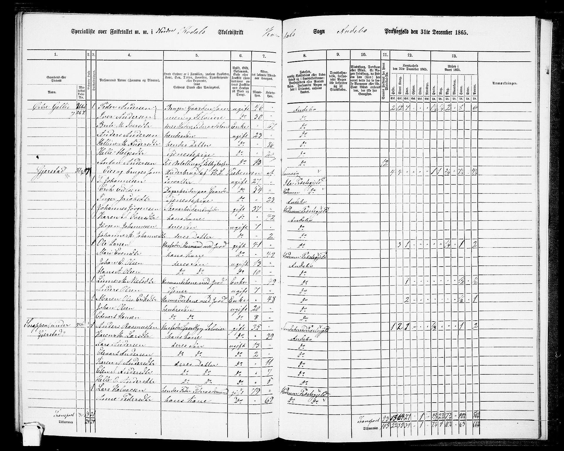 RA, 1865 census for Andebu, 1865, p. 100