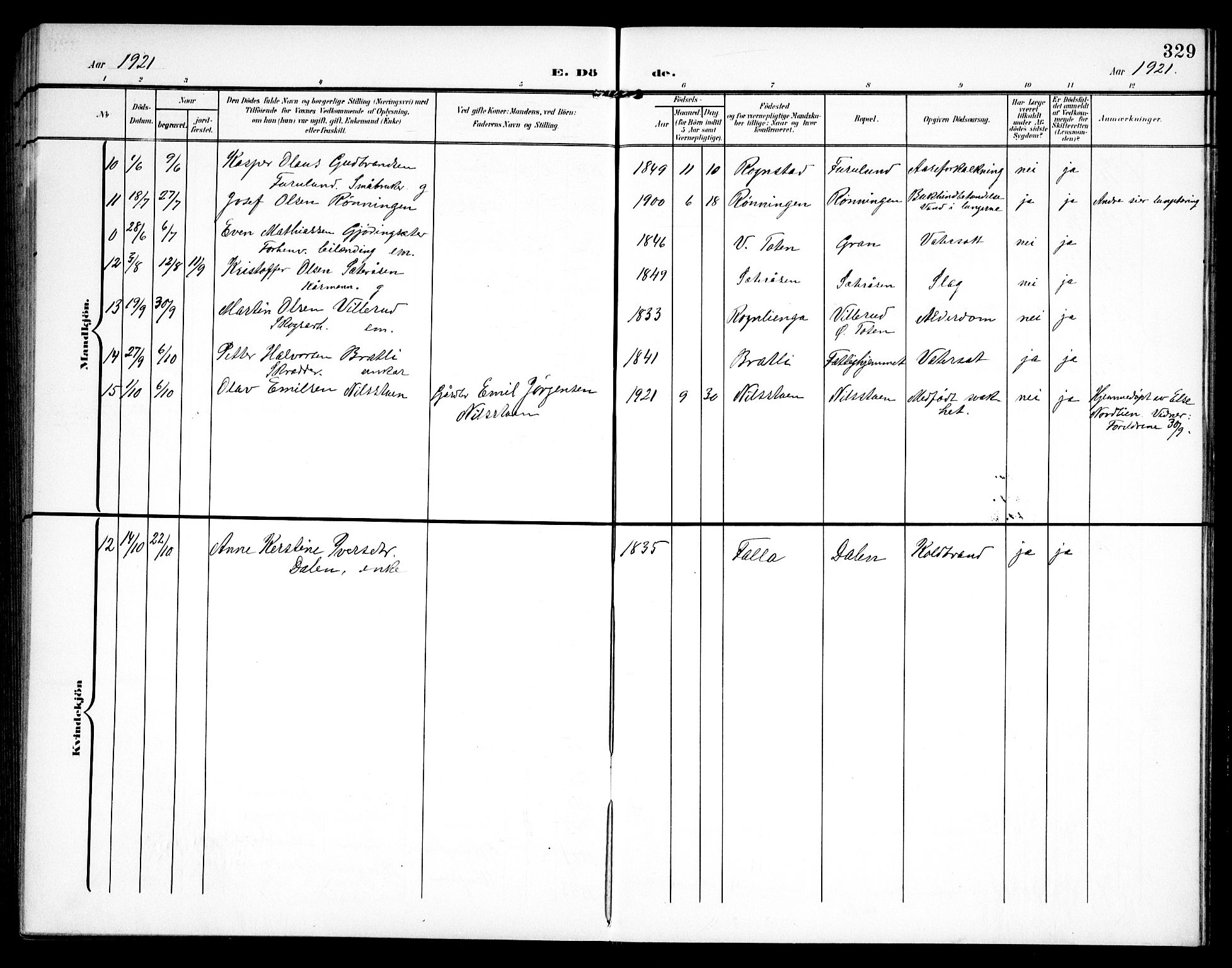 Hurdal prestekontor Kirkebøker, AV/SAO-A-10889/G/Ga/L0001: Parish register (copy) no. I 1, 1902-1934, p. 329