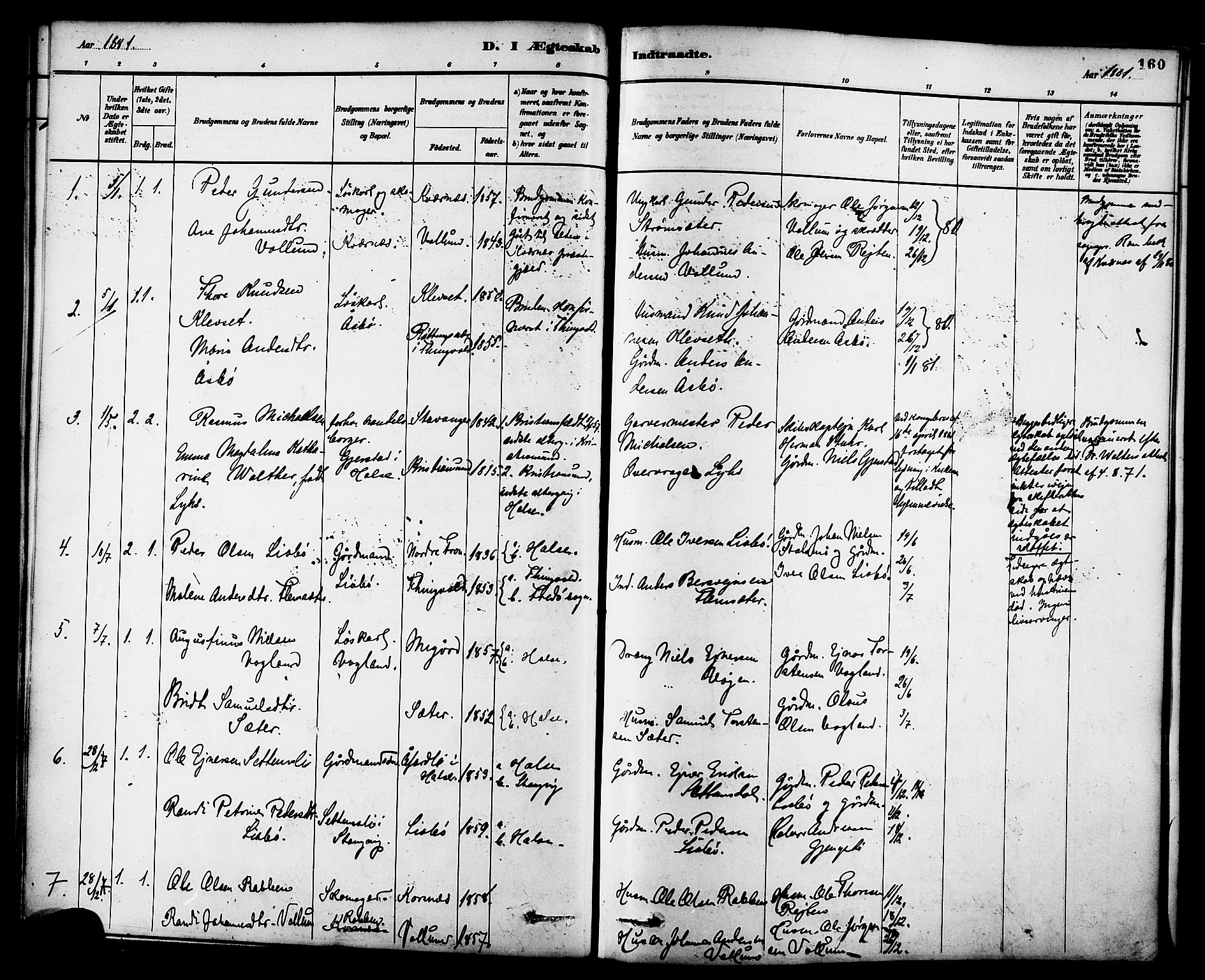 Ministerialprotokoller, klokkerbøker og fødselsregistre - Møre og Romsdal, SAT/A-1454/576/L0885: Parish register (official) no. 576A03, 1880-1898, p. 160