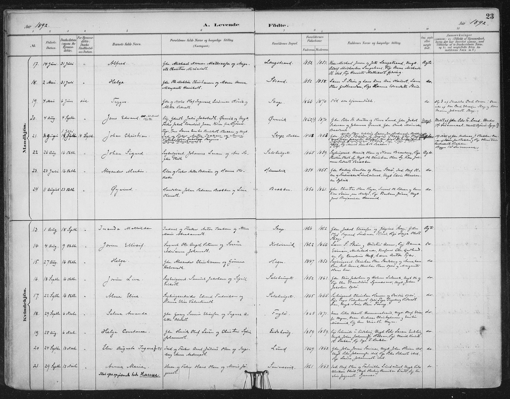 Ministerialprotokoller, klokkerbøker og fødselsregistre - Nord-Trøndelag, AV/SAT-A-1458/780/L0644: Parish register (official) no. 780A08, 1886-1903, p. 23