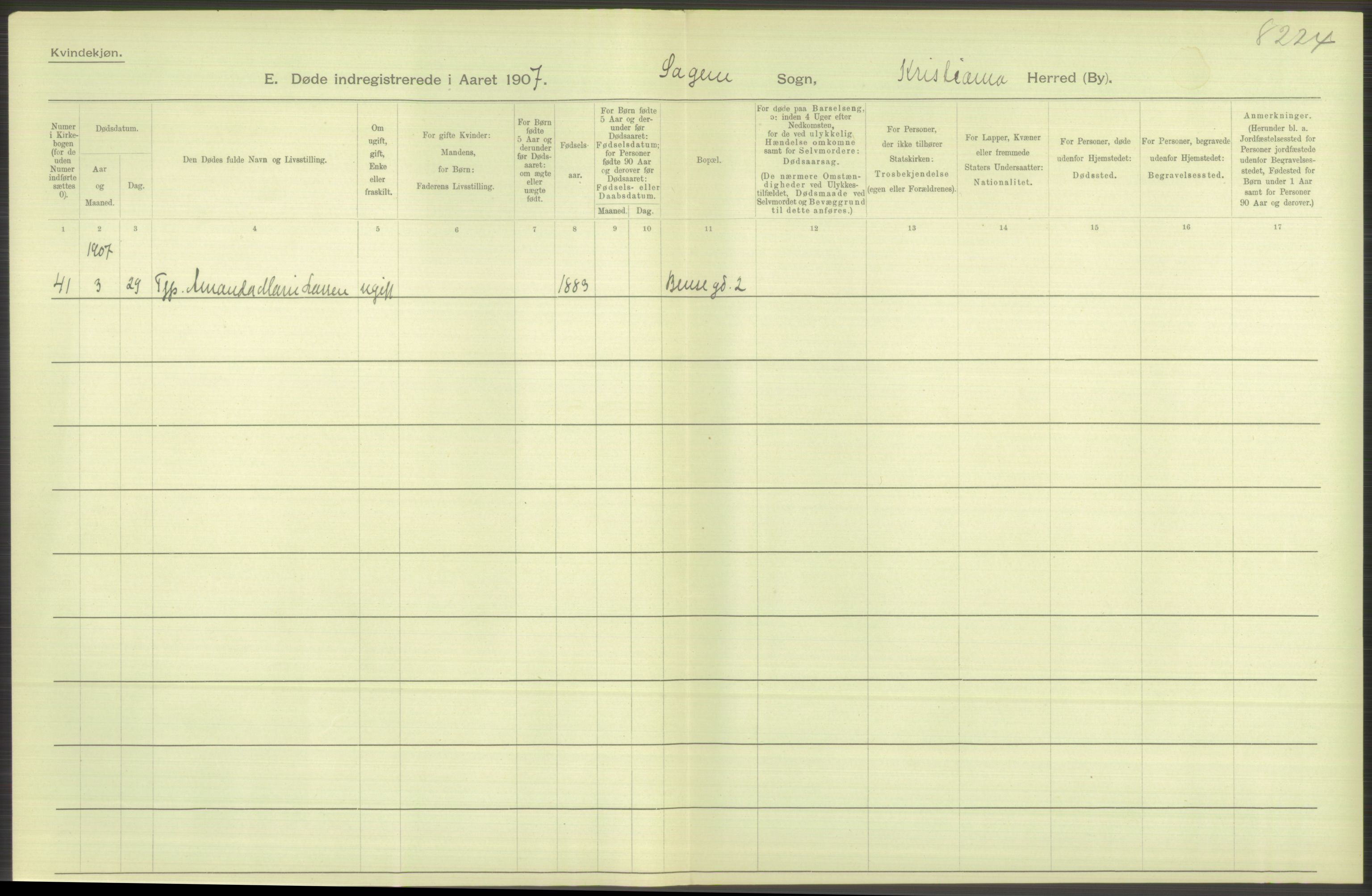 Statistisk sentralbyrå, Sosiodemografiske emner, Befolkning, AV/RA-S-2228/D/Df/Dfa/Dfae/L0009: Kristiania: Døde, 1907, p. 54