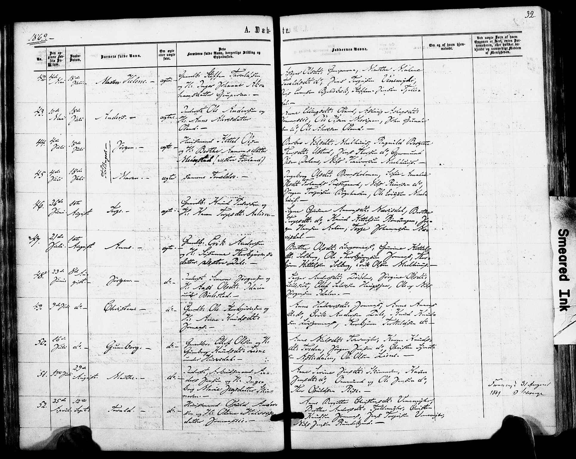 Froland sokneprestkontor, AV/SAK-1111-0013/F/Fa/L0003: Parish register (official) no. A 3, 1864-1881, p. 32